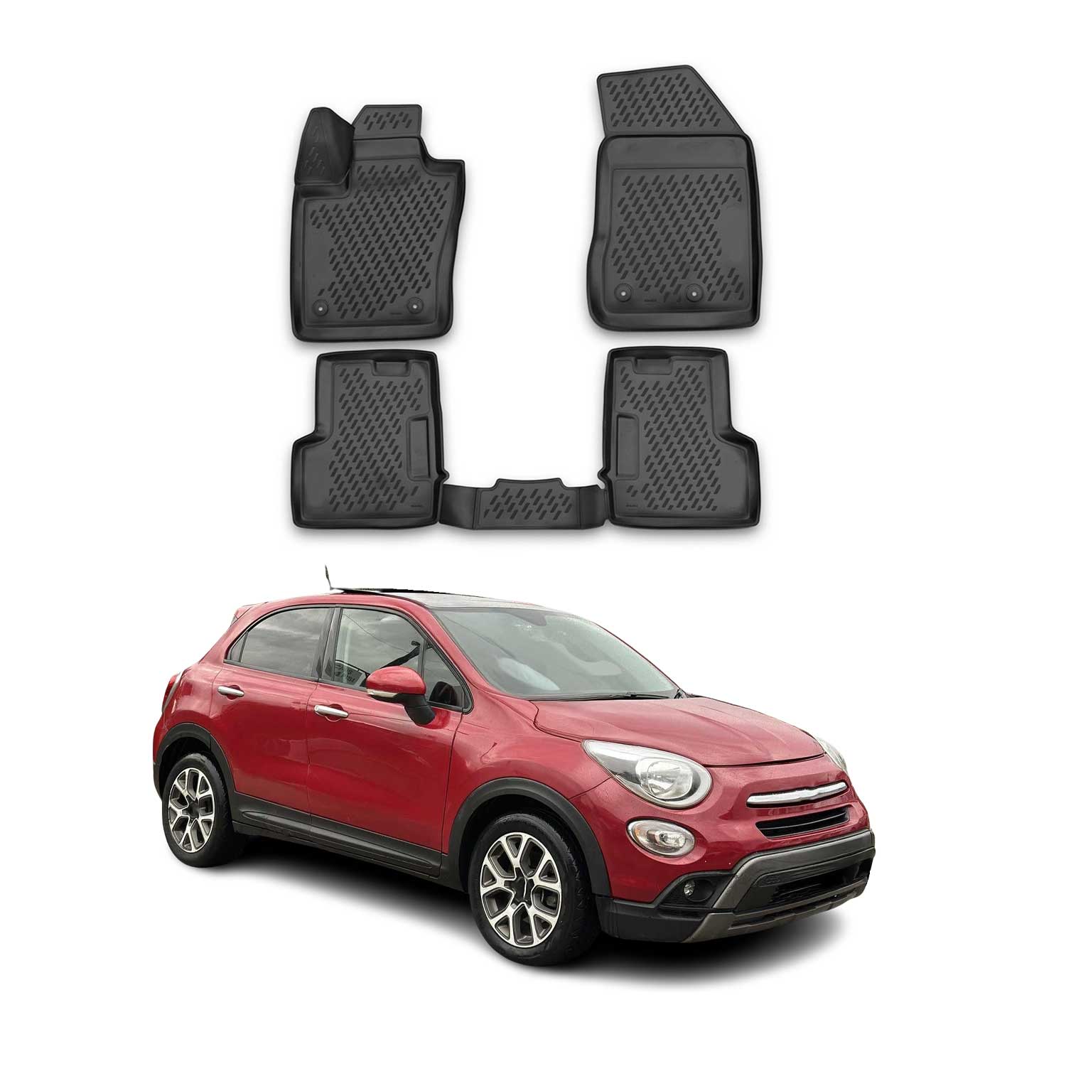 OMAC Gummimatten Fußmatten für Fiat 500X 2014-2025 TPE Automatten Schwarz 4x