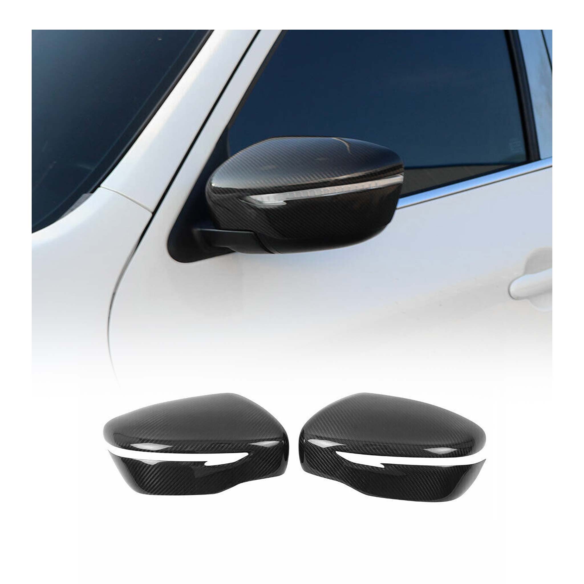 Spiegelkappen Spiegelabdeckung für Nissan Juke 2014-2019 Echt Carbon Schwarz 2x