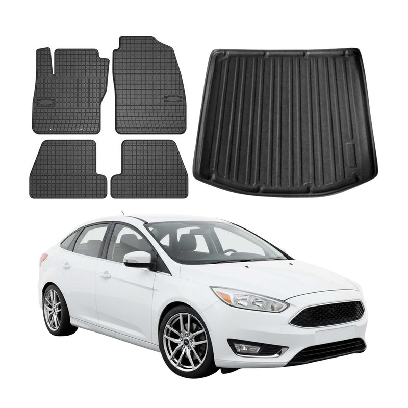 Fußmatten & Kofferraumwanne Set für Ford Focus mk3 2011-2018 Limo Gummi 5x