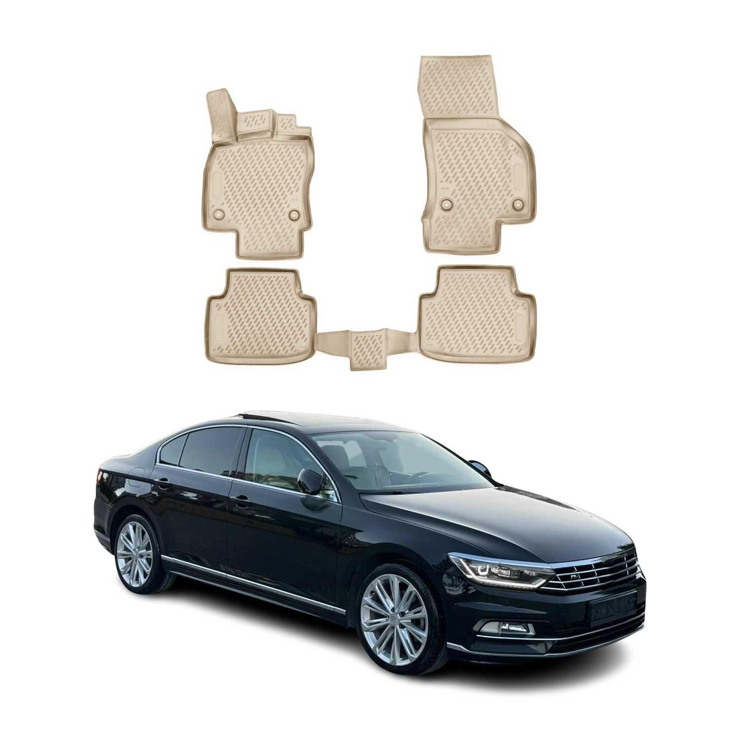 OMAC Gummimatten Fußmatten für VW Passat B8 2014-2023 TPE Automatten Beige 4x