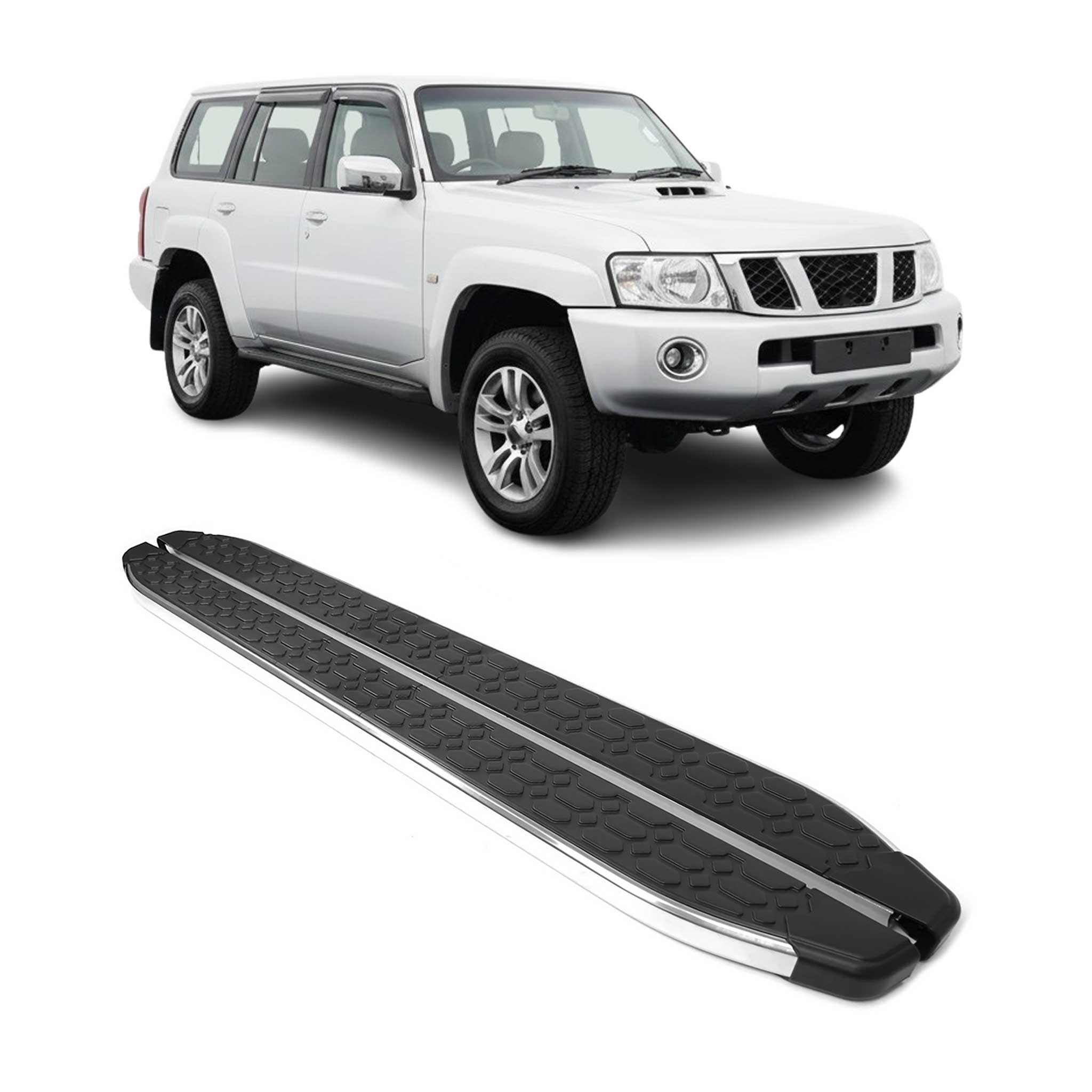Trittbretter Seitenschweller für Nissan Patrol VI 2010-24 Edelstahl Schwarz Grau