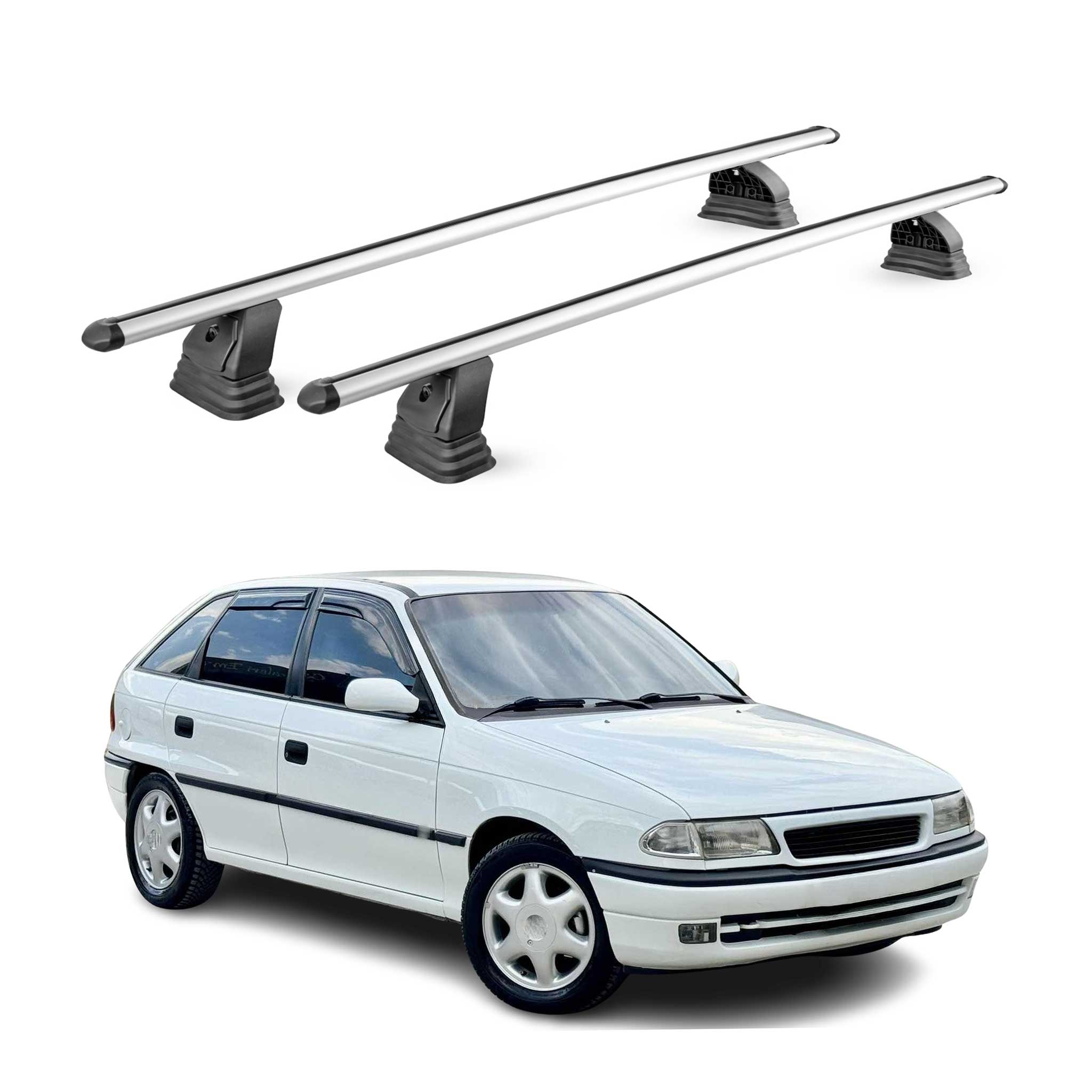 Alu Dachträger für Opel Astra F Schrägheck Kombi 1991-1998 TÜV T-Nut 2tlg Silber