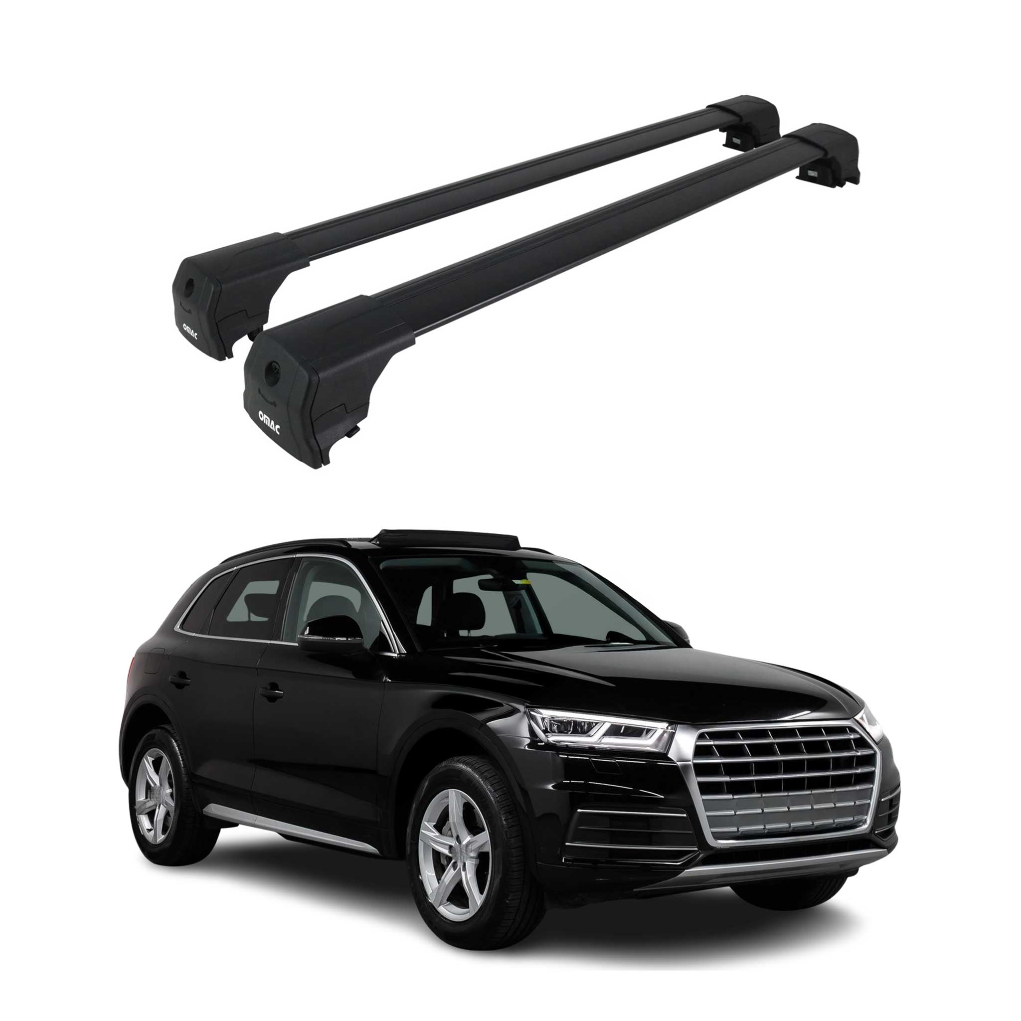Dachträger Grundtäger für Audi Q5 mk2 2017-2025 75kg Aluminium Schwarz 2 tlg