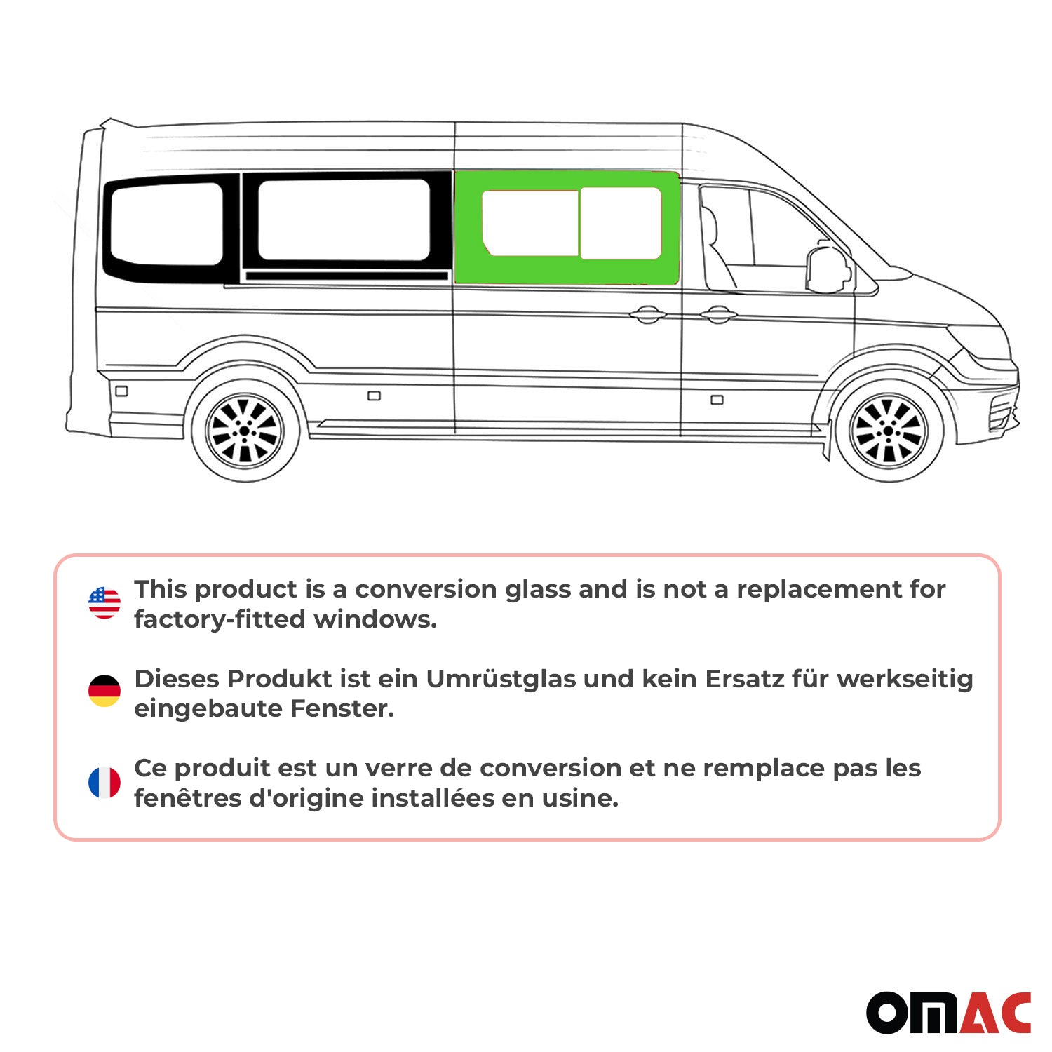 Seitenfenster Schiebefenster für VW Crafter 2017-2026 Rechts Schiebetür L2