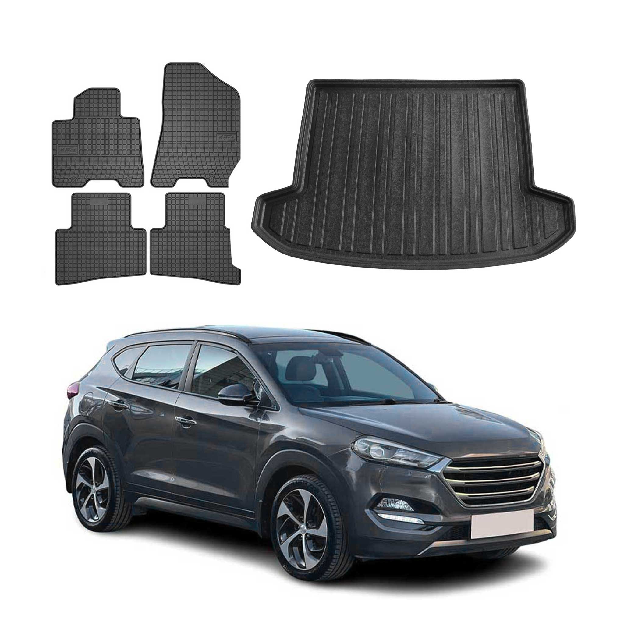 Fußmatten & Kofferraumwanne Set für Hyundai Tucson 2015-2020 Gummi Schwarz 5x