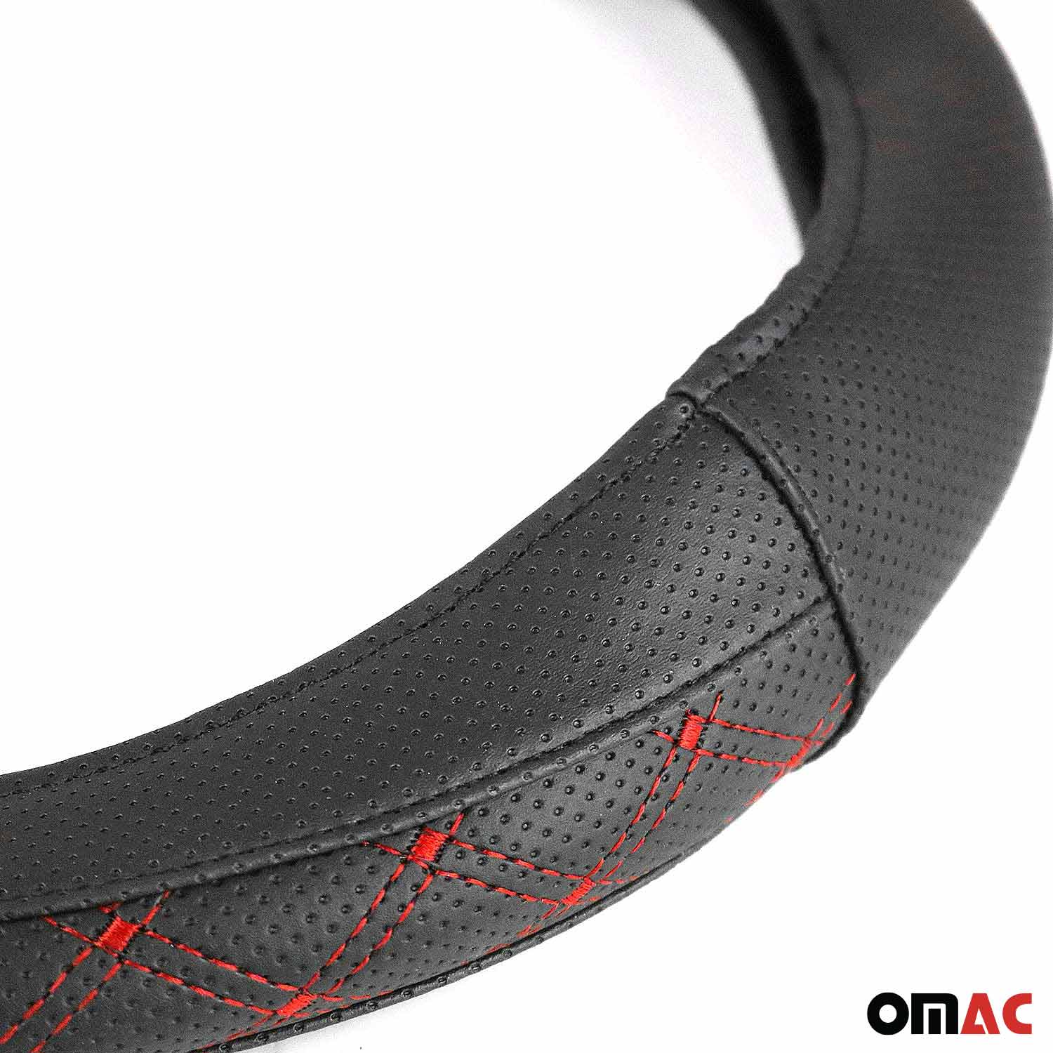 Lenkradbezug Lenkradschoner Lenkrad Abdeckung Schwarz Rot Stiche Ø 38-40 cm