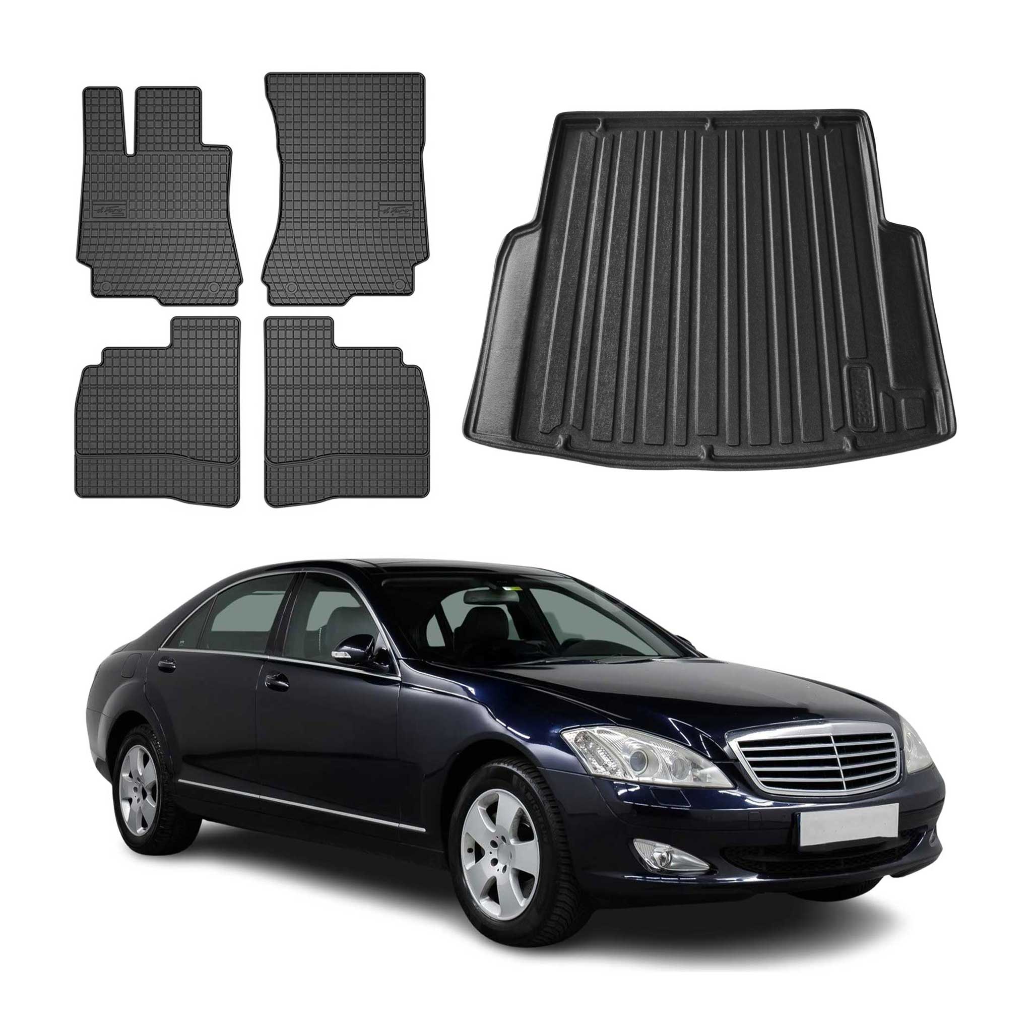 Fußmatten & Kofferraumwanne Set für Mercedes S Klasse W221 2005-2013 Gummi 5x