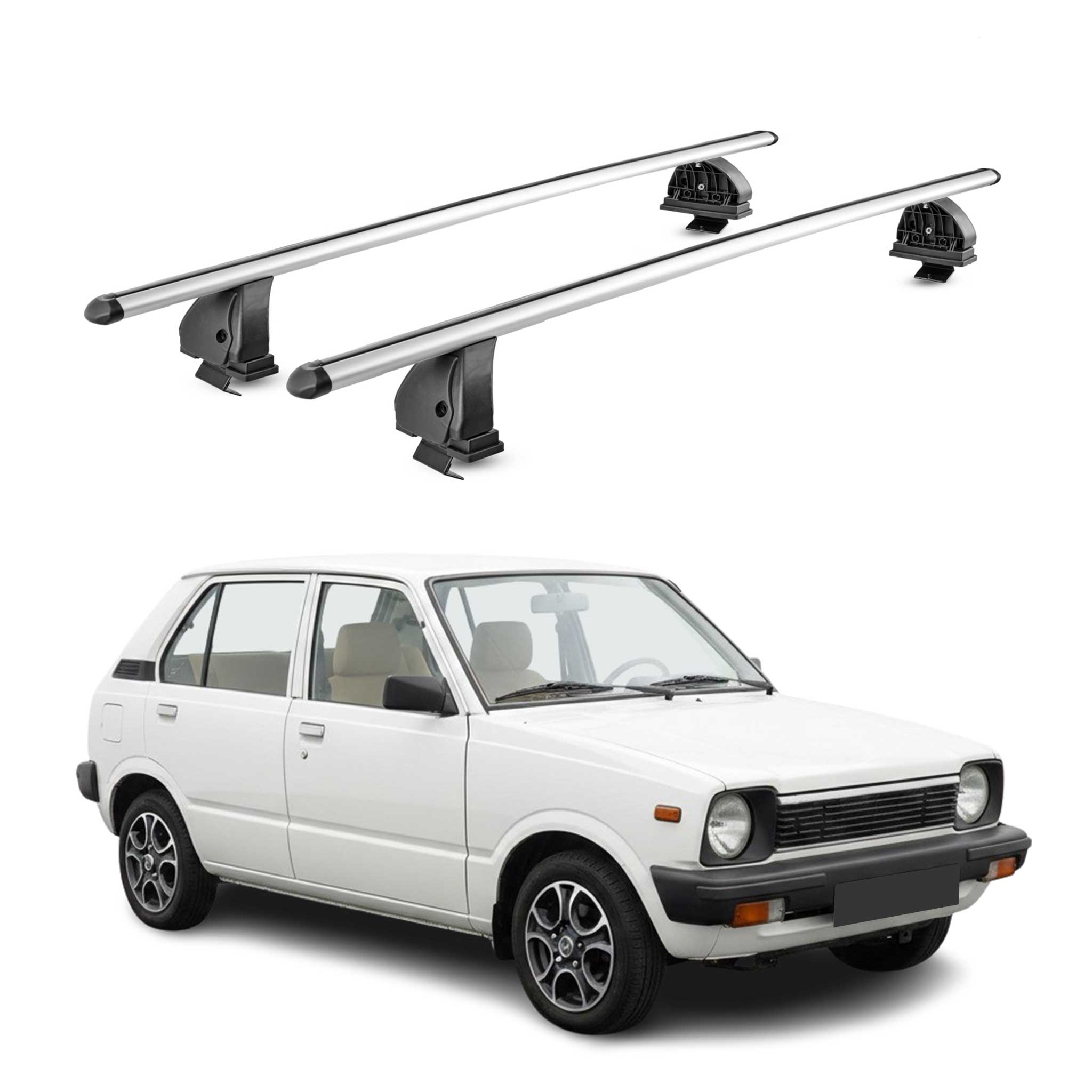 Alu Dachträger für Suzuki Alto SS 1979-1984 TÜV T-Nut Abschließbar 2tlg Silber