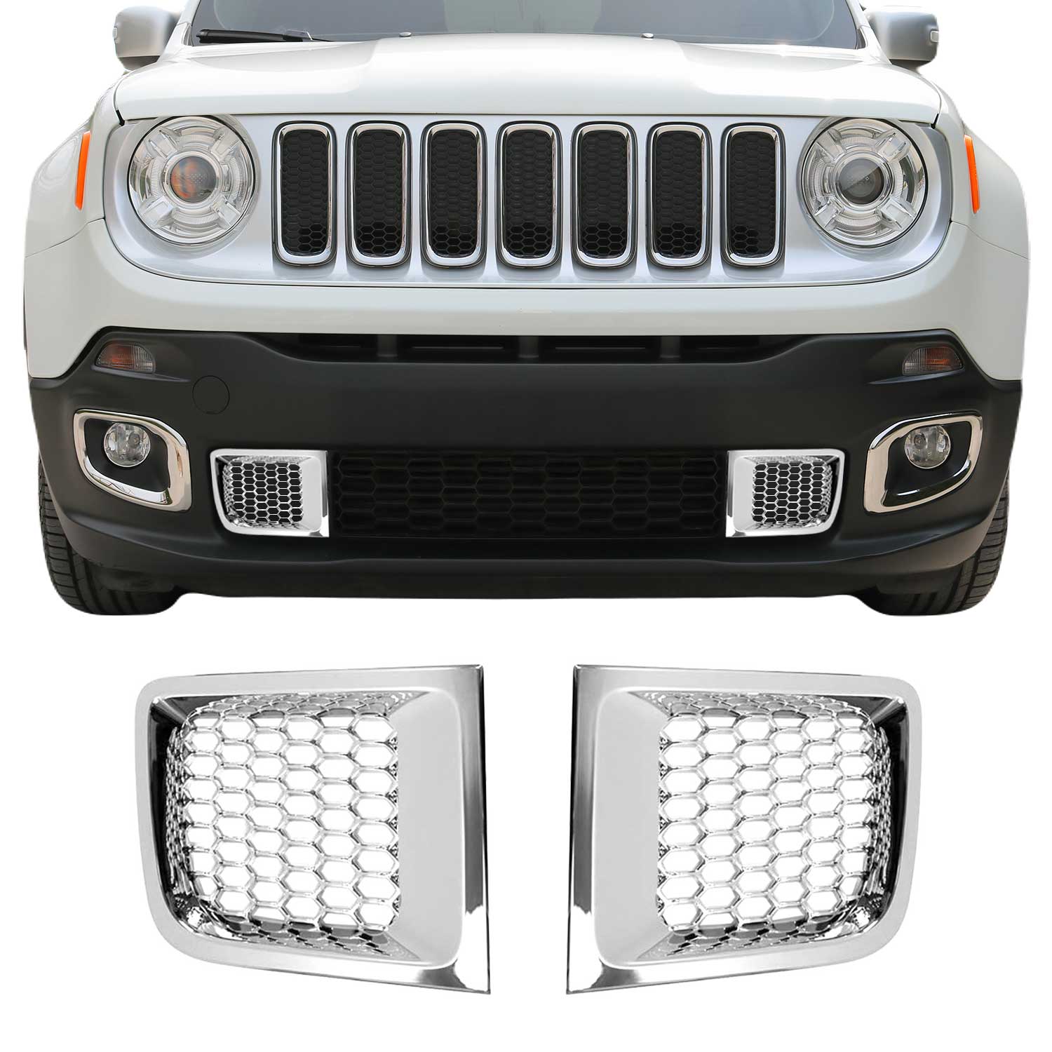 Kühlergrill Leisten Grillleisten für Jeep Renegade 2014-2024 Chrom ABS Silber 2x