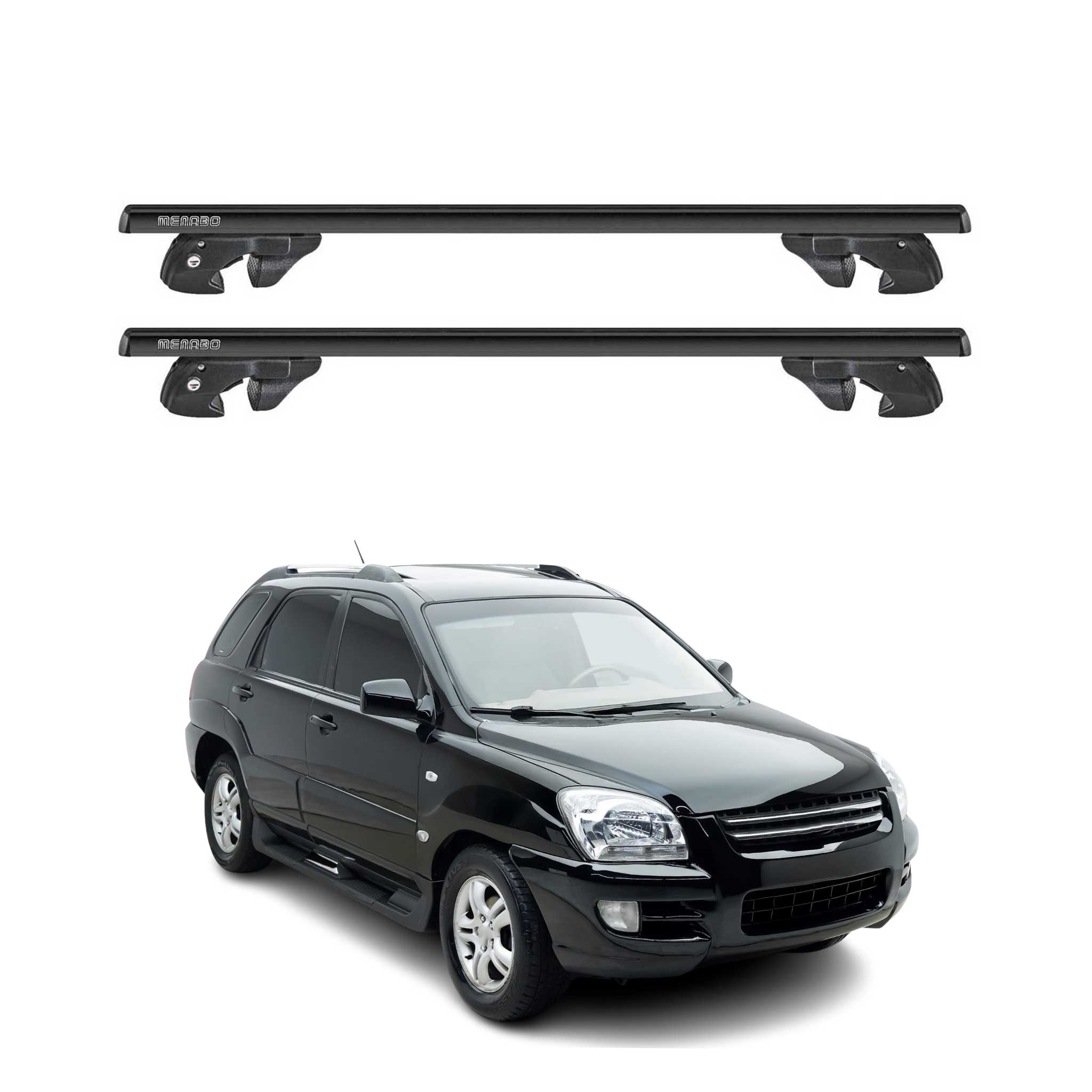 Dachträger Grundtäger für Kia Sportage mk2 JE 2005-2010 Alu 90kg TÜV Schwarz 2x
