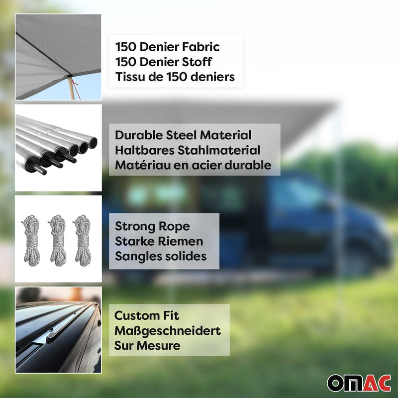 Sonnensegel Kederschiene & Markise Vorzelt Satz für VW T5 T6 ab 2003 L2 Silber