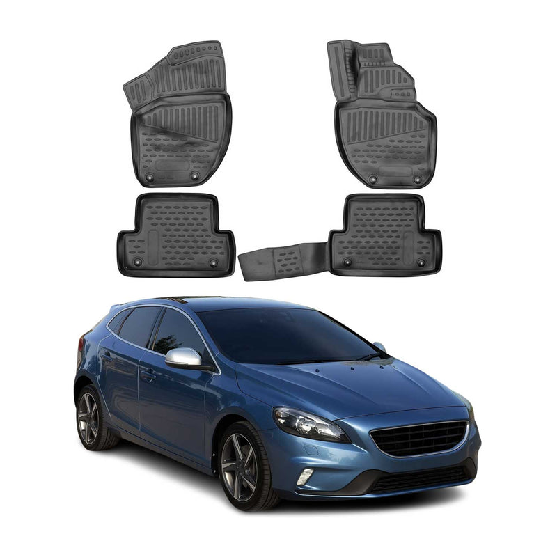 OMAC Gummimatten Fußmatten für Volvo V40 2013-2021 RHD TPE Automatten Schwarz 4x
