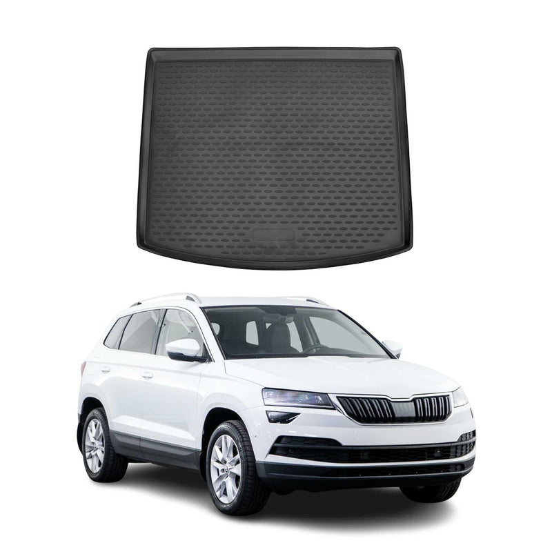 Kofferraummatte Kofferraumwanne für Skoda Karoq 2017-2021 Gummi TPE Schwarz