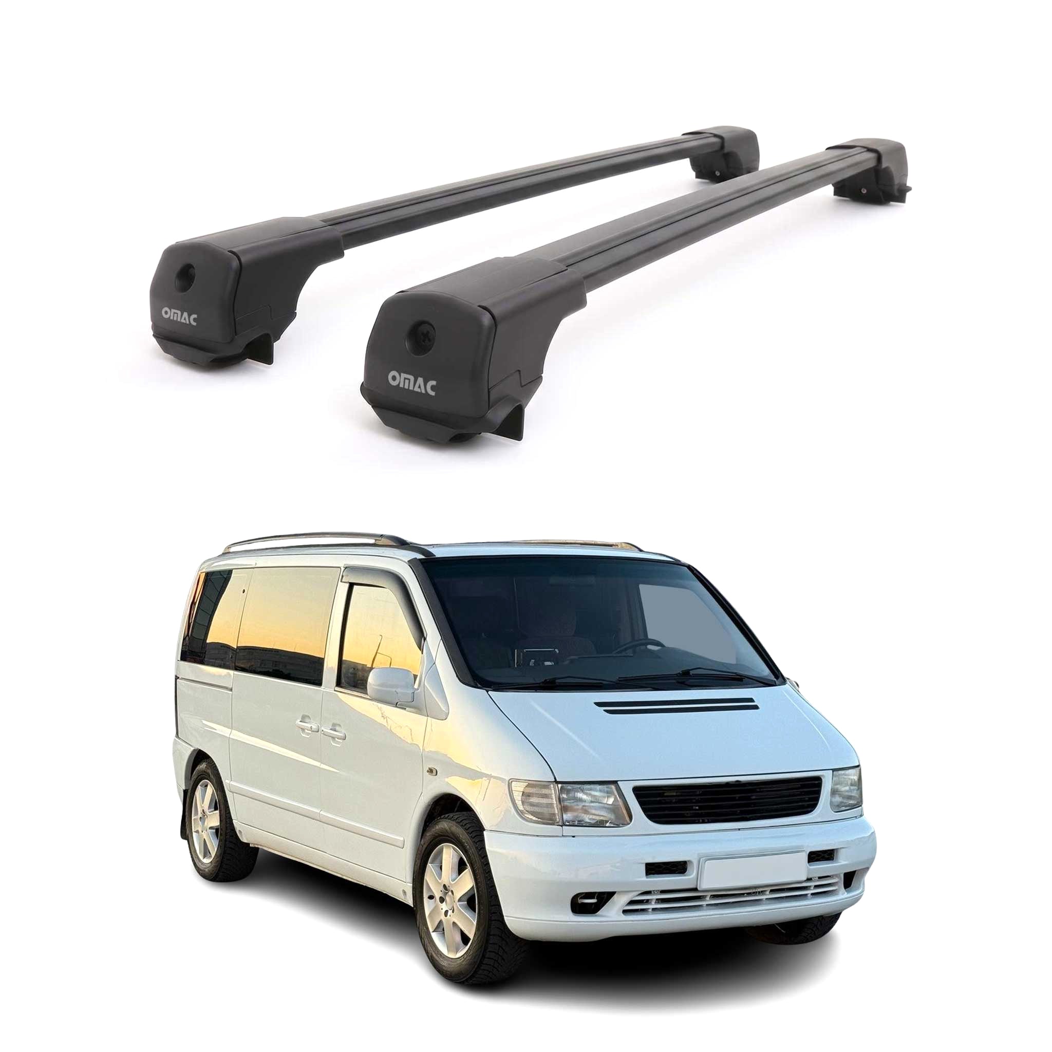 Dachträger Grundträger für Mercedes Vito W638 1996-2003 Aluminium Schwarz 2tlg