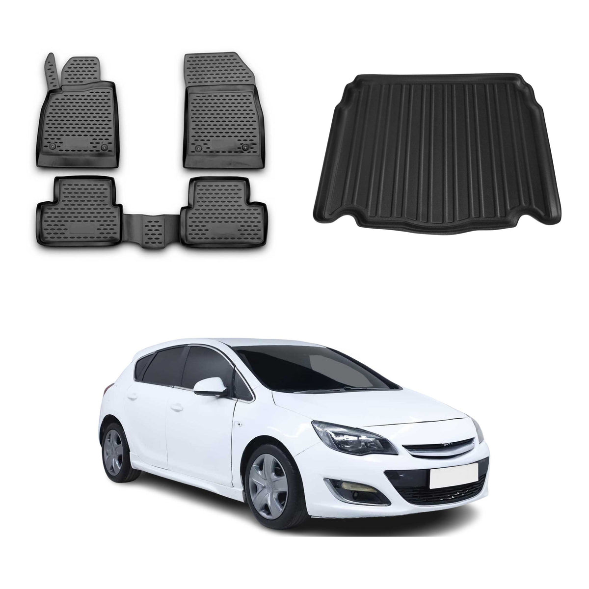 OMAC Fußmatten & Kofferraumwanne Set für Opel Astra J Schrägheck 2010-2015