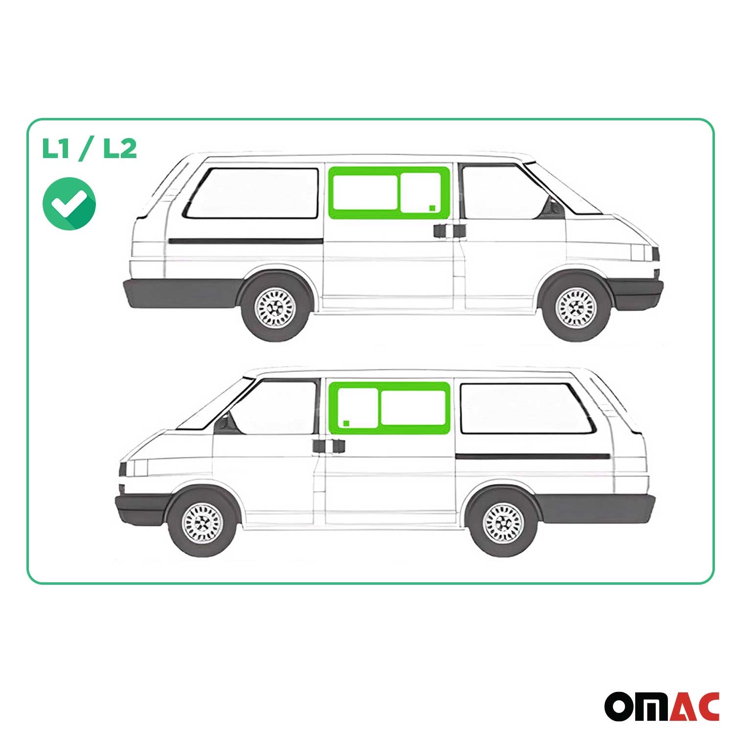 Schiebefenster für VW T4 Transporter 1990-2003 Schwarz Links Rechts Set 2x L1 L2