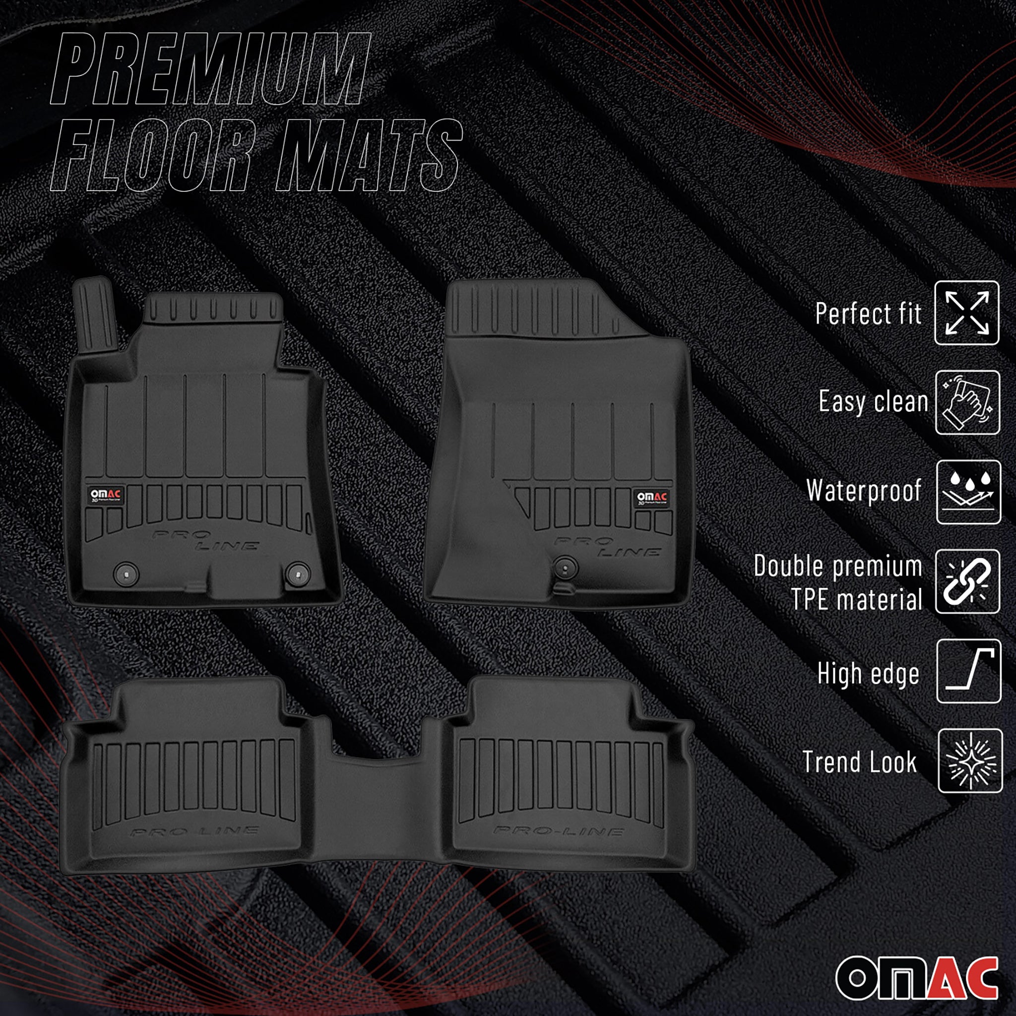 OMAC Gummi Fußmatten für Hyundai i30 2011-2017 Premium TPE Automatten Schwarz 3x