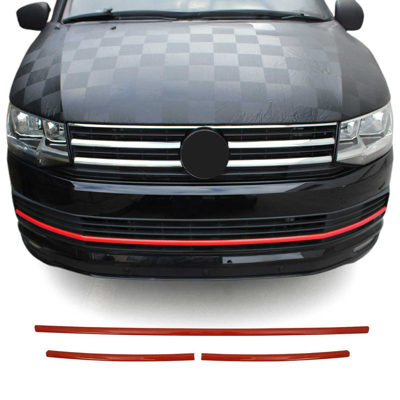 Kühlergrill Leisten Grillleisten für VW T6 2015-2019 Highline Edelstahl Rot 3tlg