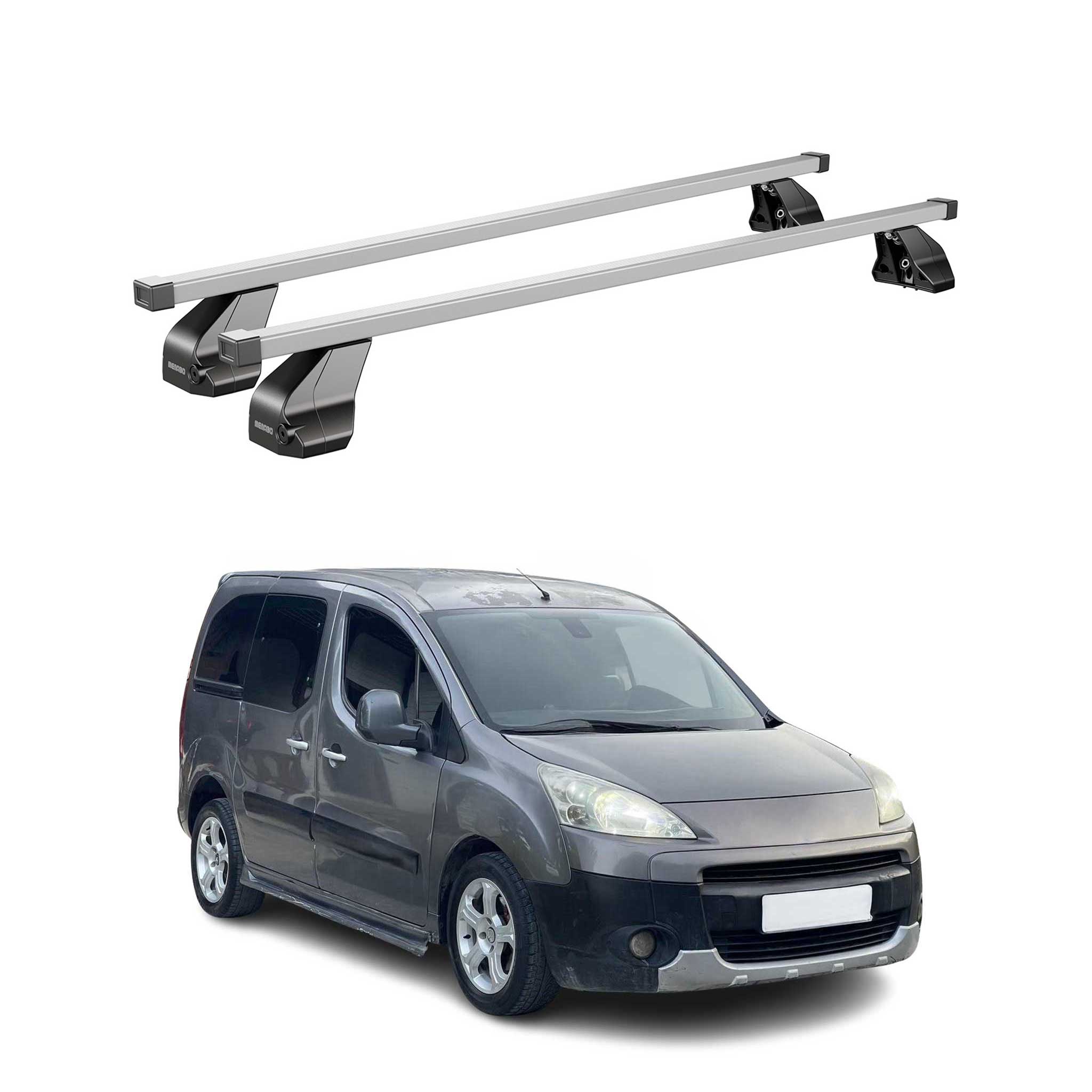 Menabo Dachträger Grundtäger für Peugeot Partner mk2 2008-2018 75kg Stahl Silber
