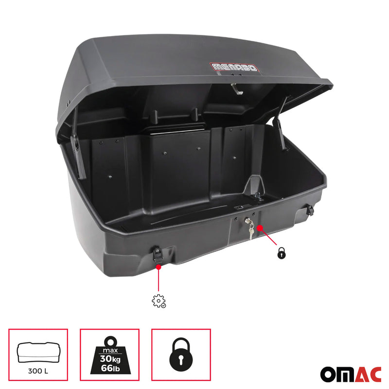 Menabo Heckträger Heckbox Transportbox Heckkoffer Auto Box Schwarz Mizar 300L
