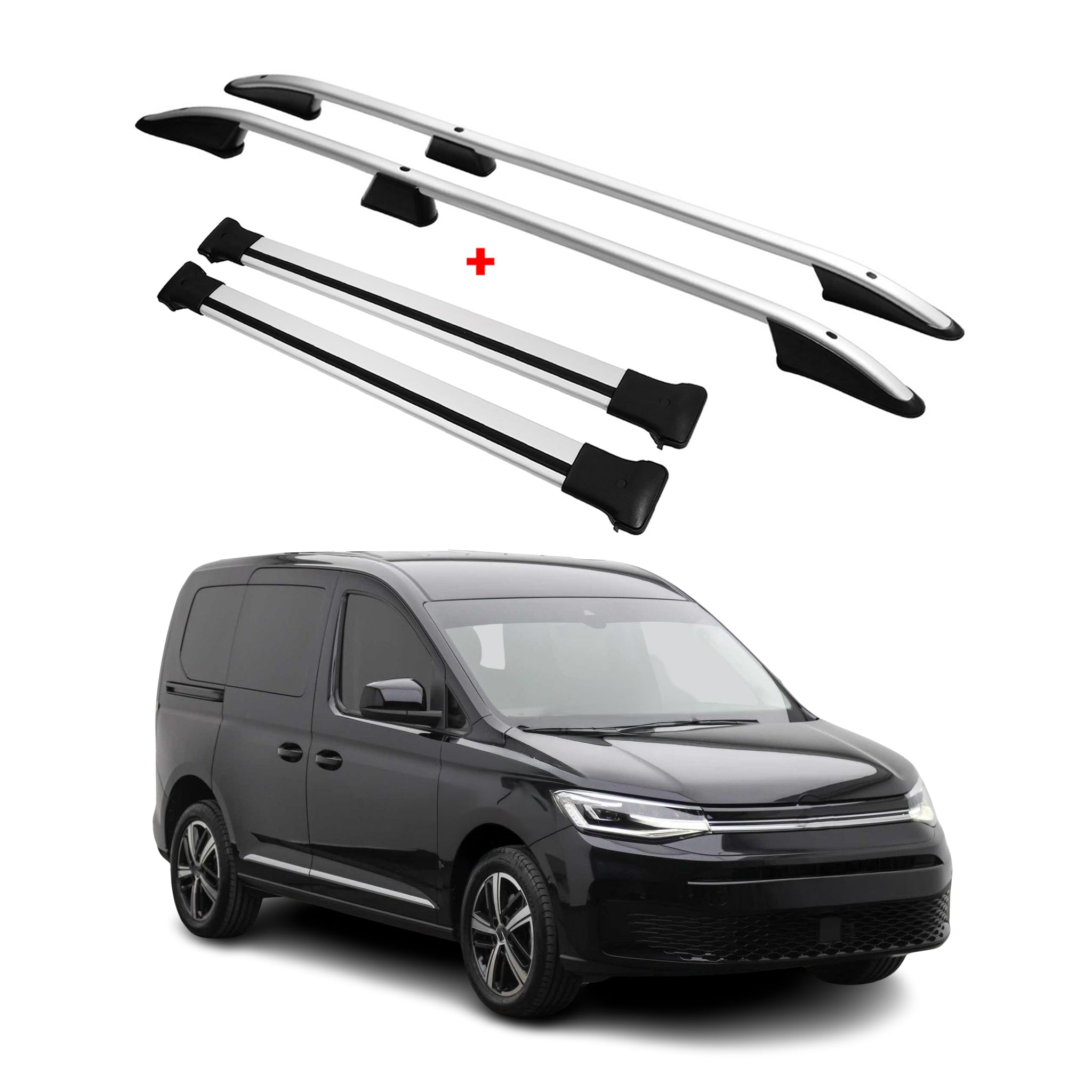 Dachreling + Dachträger SET für VW Caddy 2020-2026 Aluminium Silber 4x
