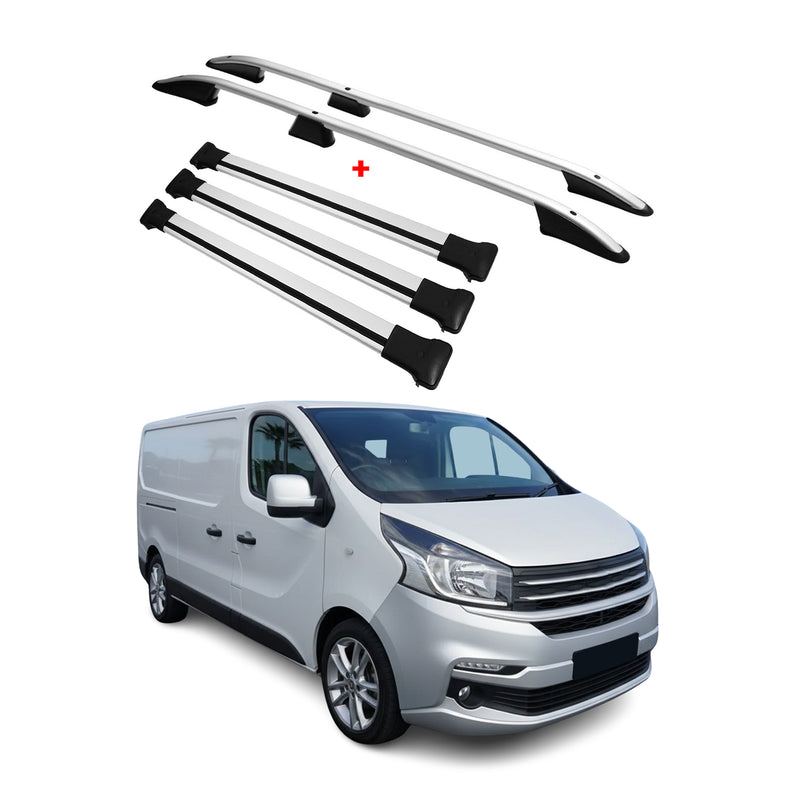 Dachreling + Dachträger für Fiat Talento 2016-2024 L2 Langer RS Alu Silber 5x