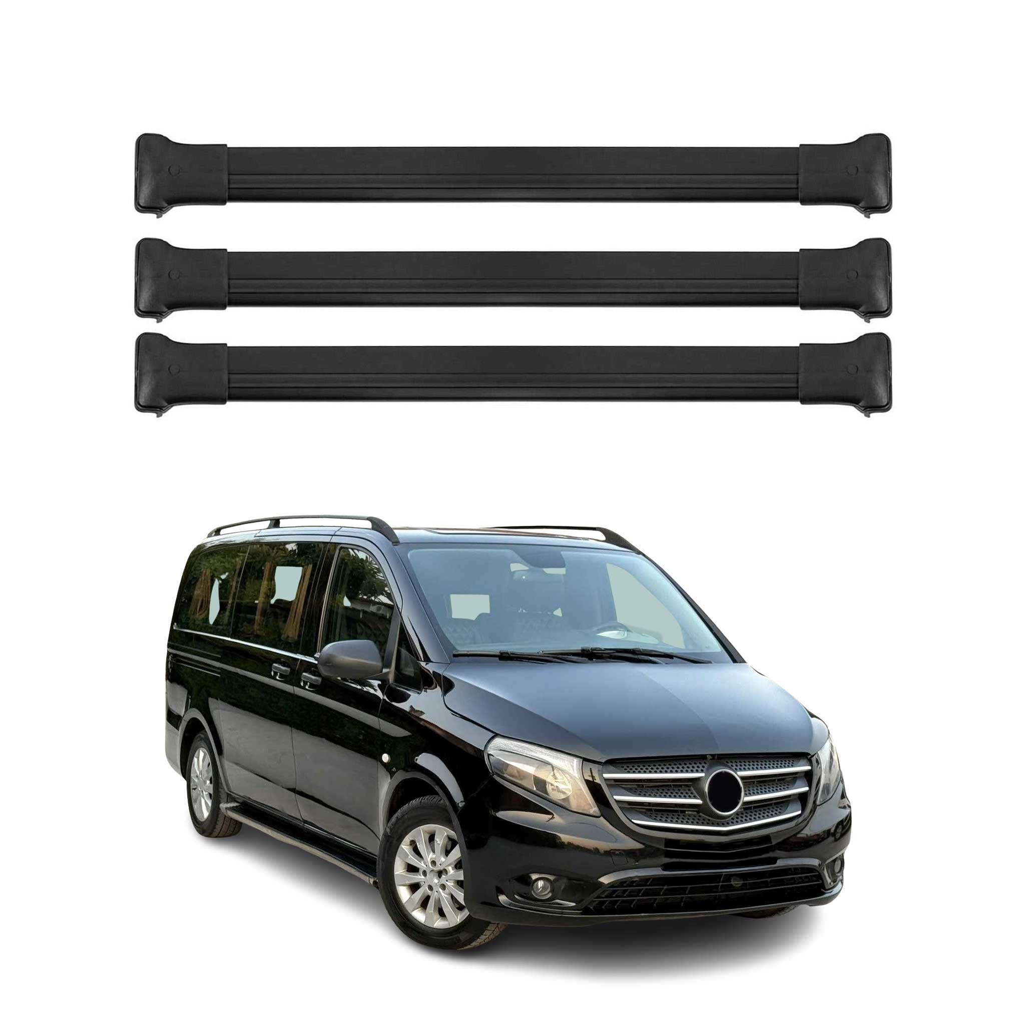 Dachträger für Mercedes Viano Vito W638 W639 W447 2003-2026 75kg Alu Schwarz 3 x