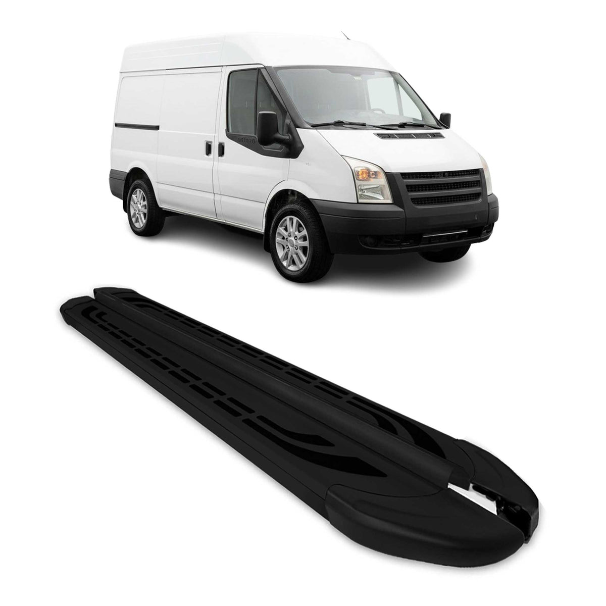 Trittbretter Seitenbretter für Ford Transit 2006-2014 L1 Double Cab Alu Schwarz