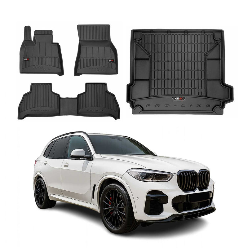 OMAC Fußmatten & Kofferraumwanne Set für BMW X5 G05 2018-2025 Gummi Schwarz 4x