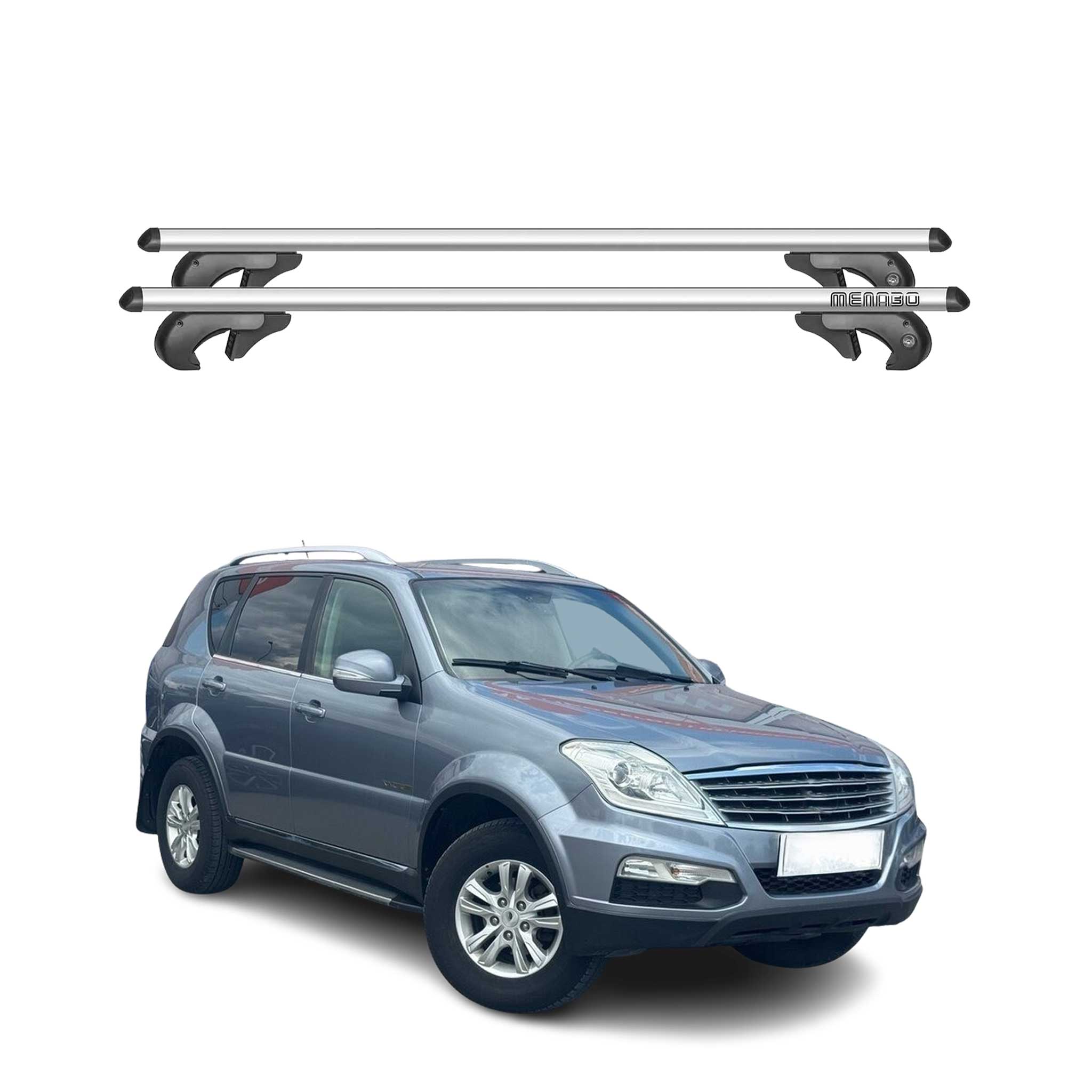 Menabo Dachträger Grundtäger für Ssangyong Rexton 2012-2017 90kg Alu Silber 2x
