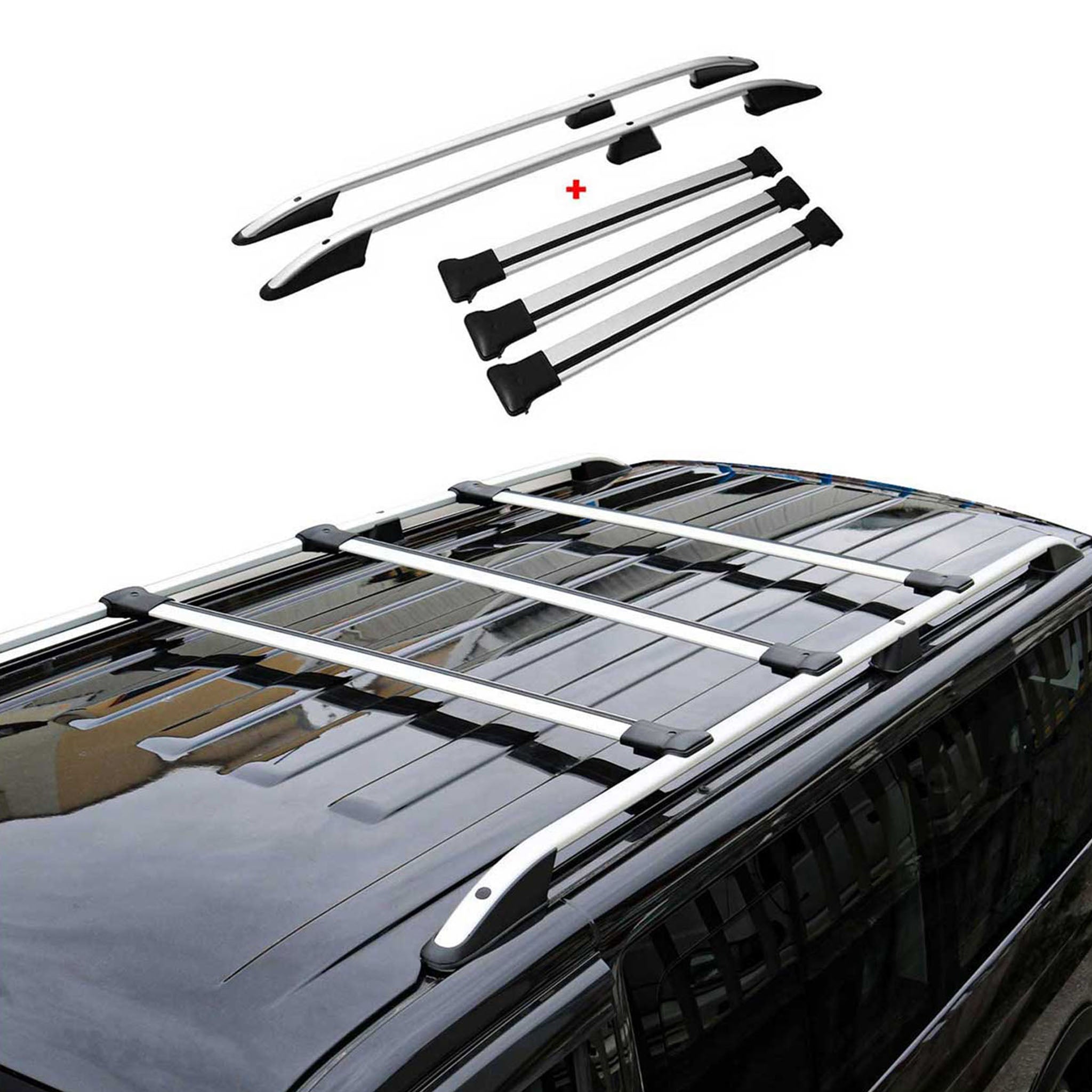Dachreling + Dachträger für VW Transporter T5 2003-2015 L1 Kurzer Alu Silber 5x