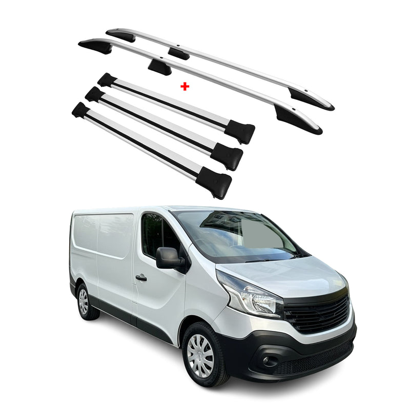 Dachreling + Dachträger für Renault Trafic 2014-2025 L2 Langer Alu Silber 5x