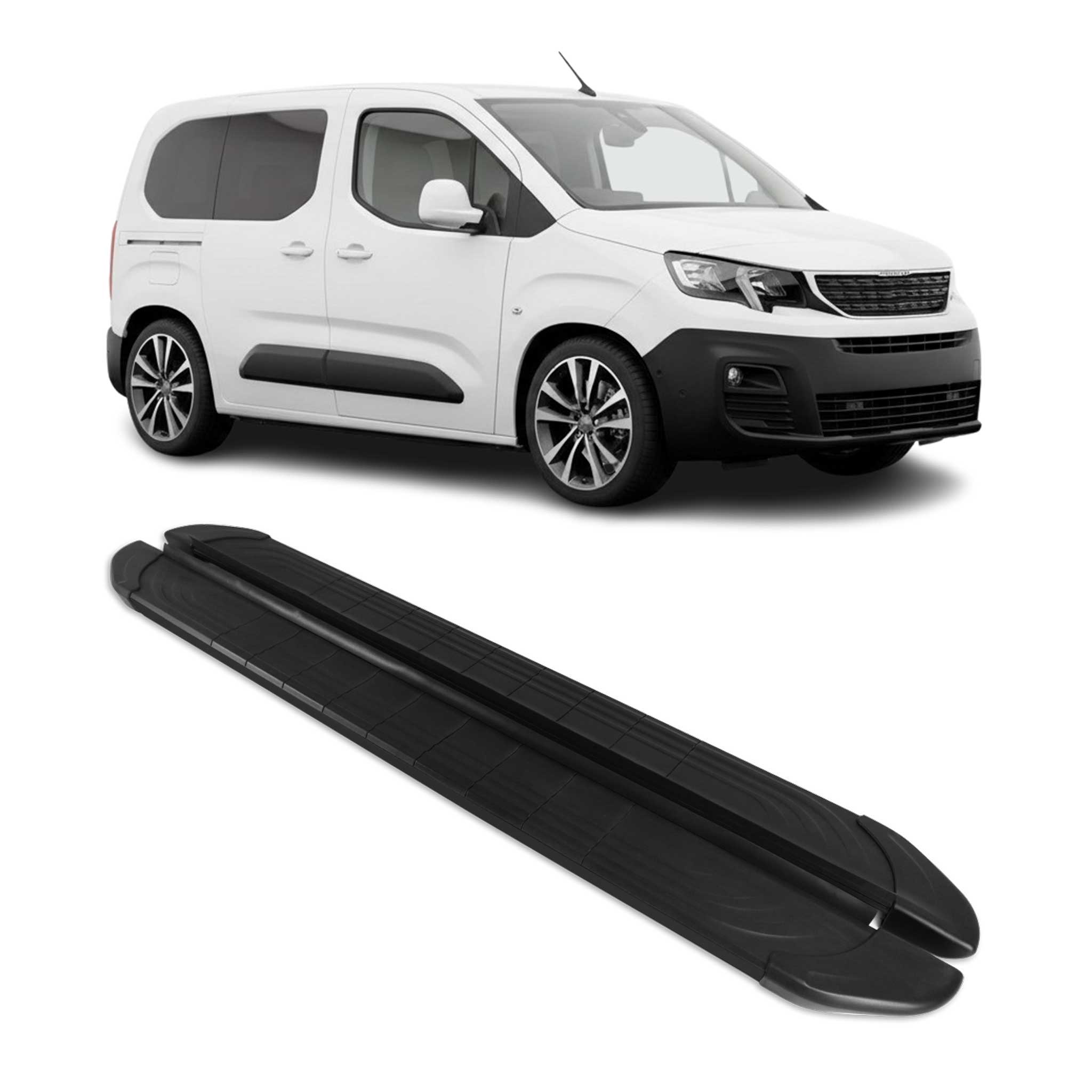 Trittbretter Seitenschweller für Peugeot Partner 2018-2026 Kombi L1 Alu Schwarz