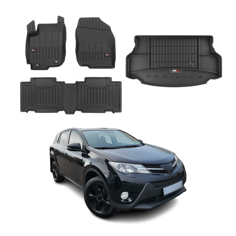 OMAC Fußmatten & Kofferraumwanne Set für Toyota RAV4 2013-2019 Gummi Schwarz 5x