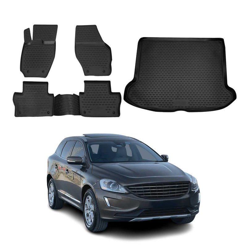 Fußmatten & Kofferraumwanne Set für Volvo XC60 2008-2017 Gummi TPE Schwarz 5x