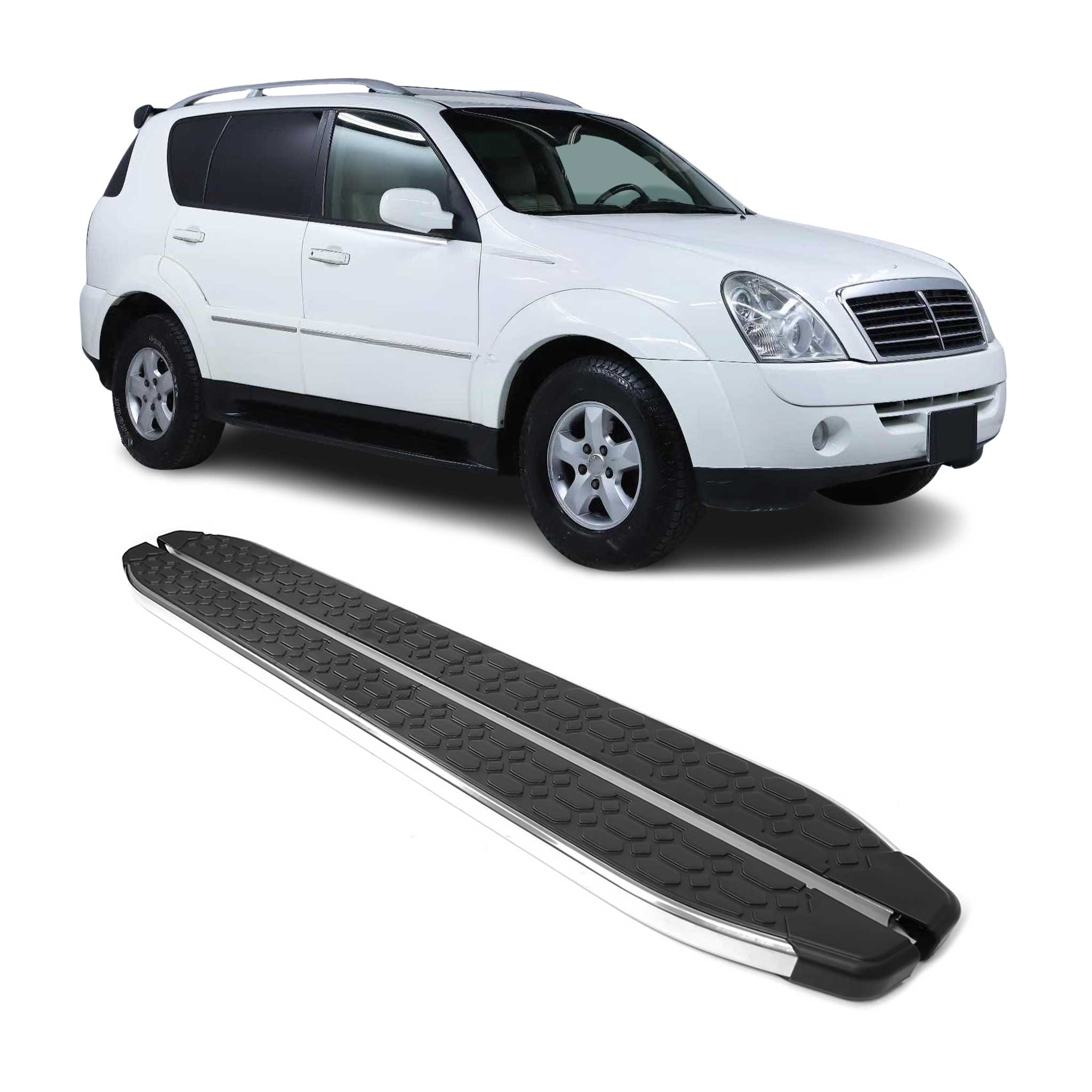 Trittbretter Seitenschweller für Ssangyong Rexton II Edelstahl Schwarz Silber