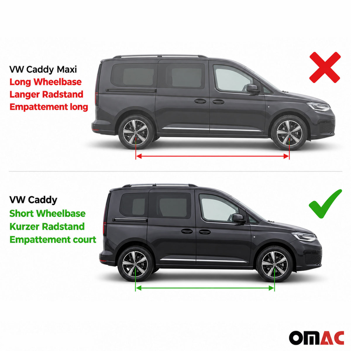 Dachreling + Dachträger SET für VW Caddy 2015-2020 Kurzer Alu Silber 4tlg