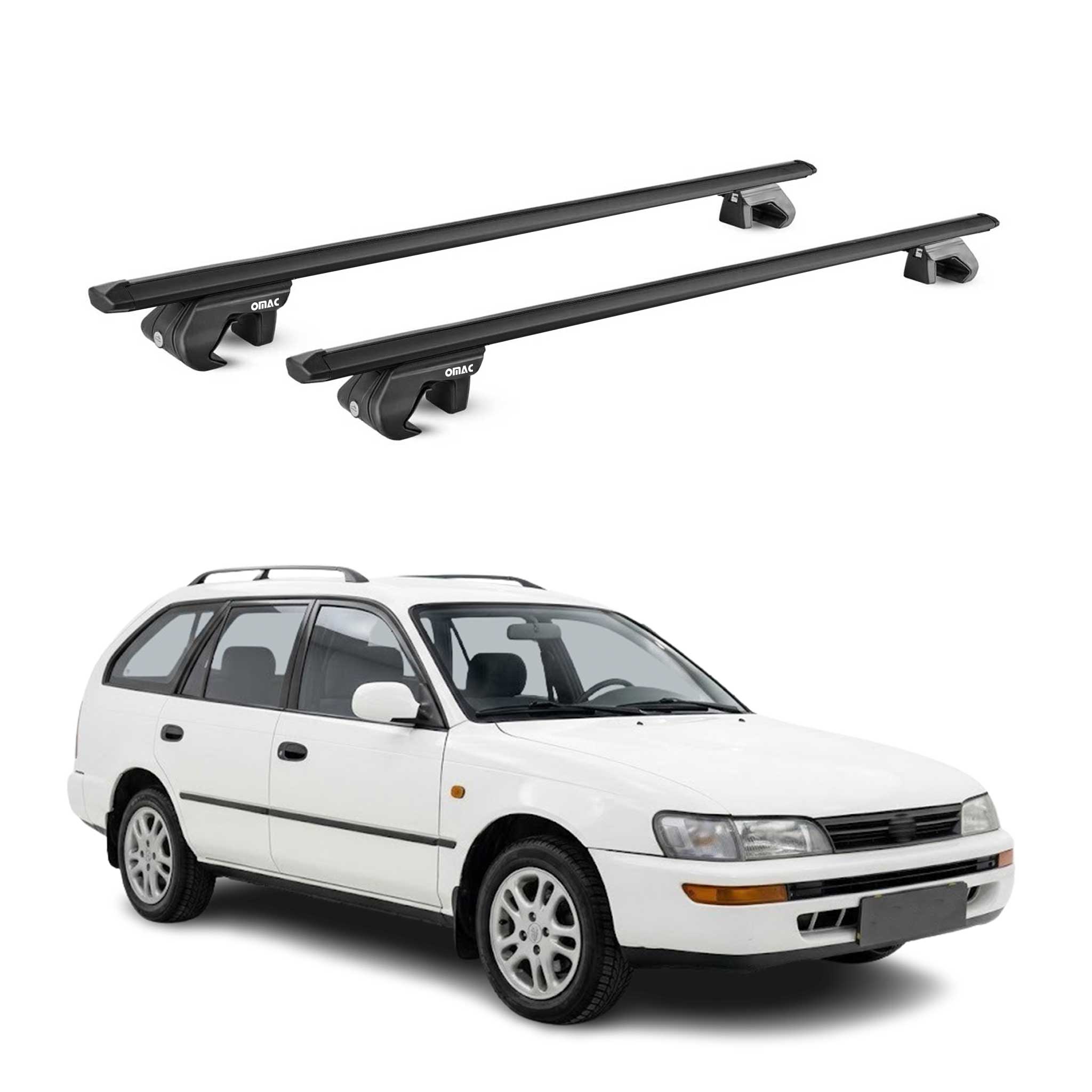 Dachträger für Toyota Corolla mk8 Kombi 2000-2002 Facelift Alu Schwarz 2 tlg ABE
