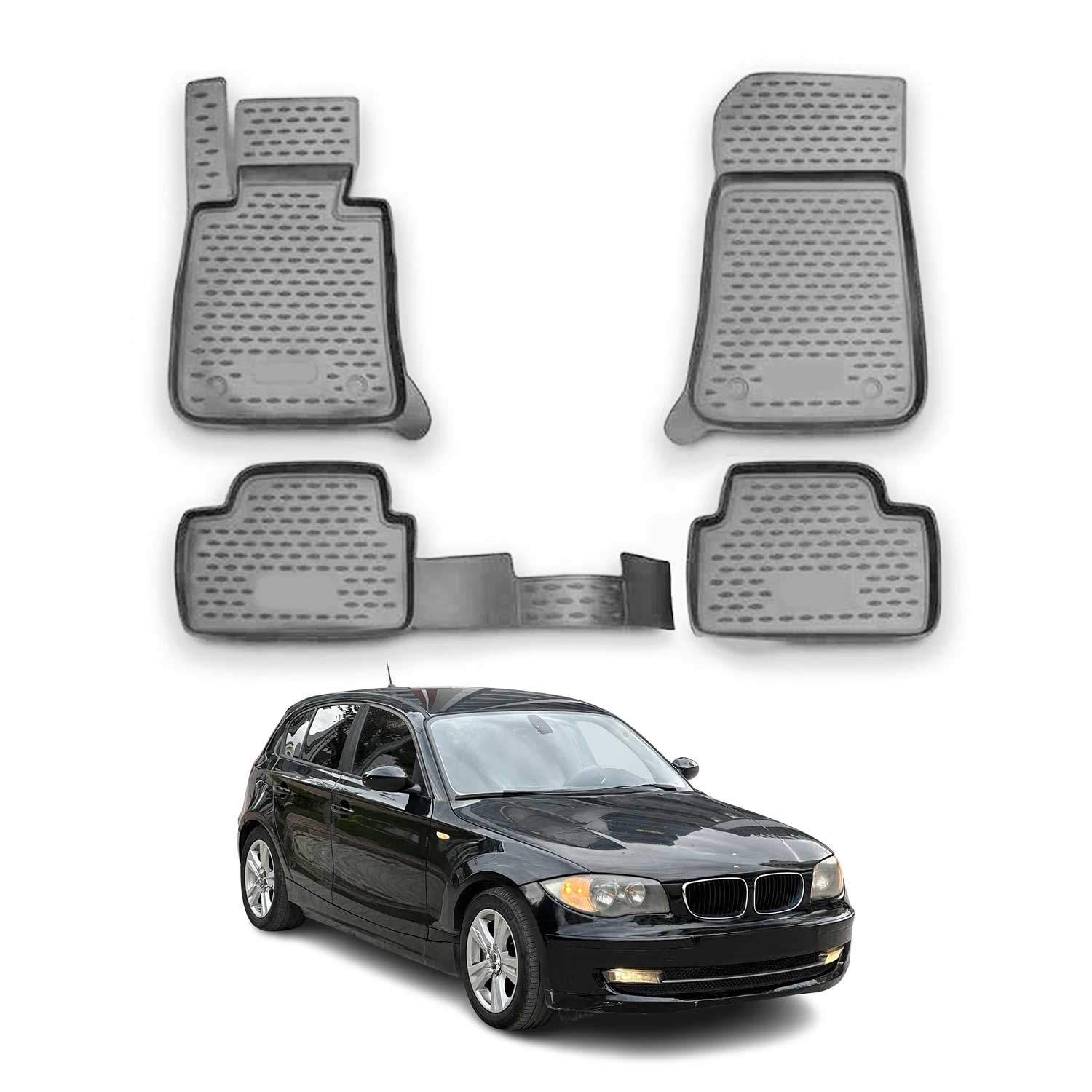 OMAC Gummimatten Fußmatten für BMW 1er E87 2004-2013 TPE Automatten Grau 4x