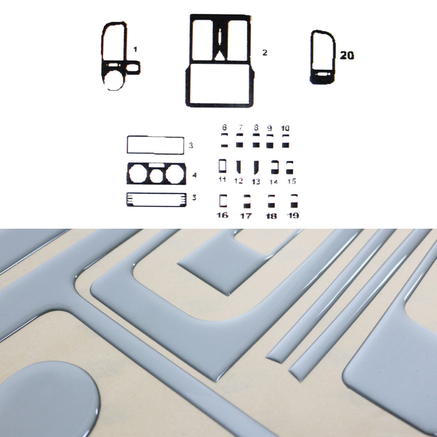 Innenraum Dekor Cockpit für VW Polo 1999-2001 Aluminium Optik 20tlg