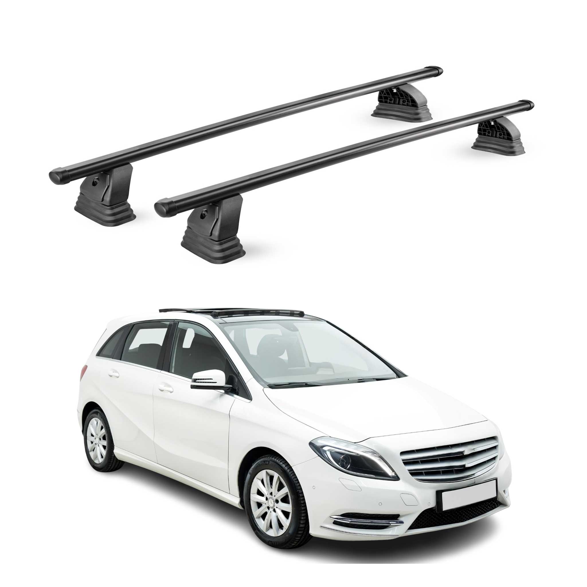 Stahl Dachträger für Mercedes B Klasse W246 2012-2018 TÜV 75 kg 2tlg Schwarz