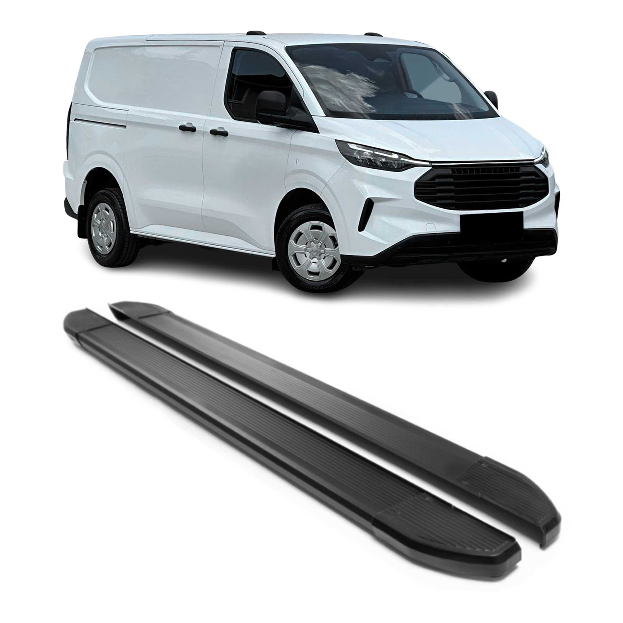 Trittbretter Seitenschweller für Ford Transit Custom 2023-2026 L1 Schwarz Alu 2x