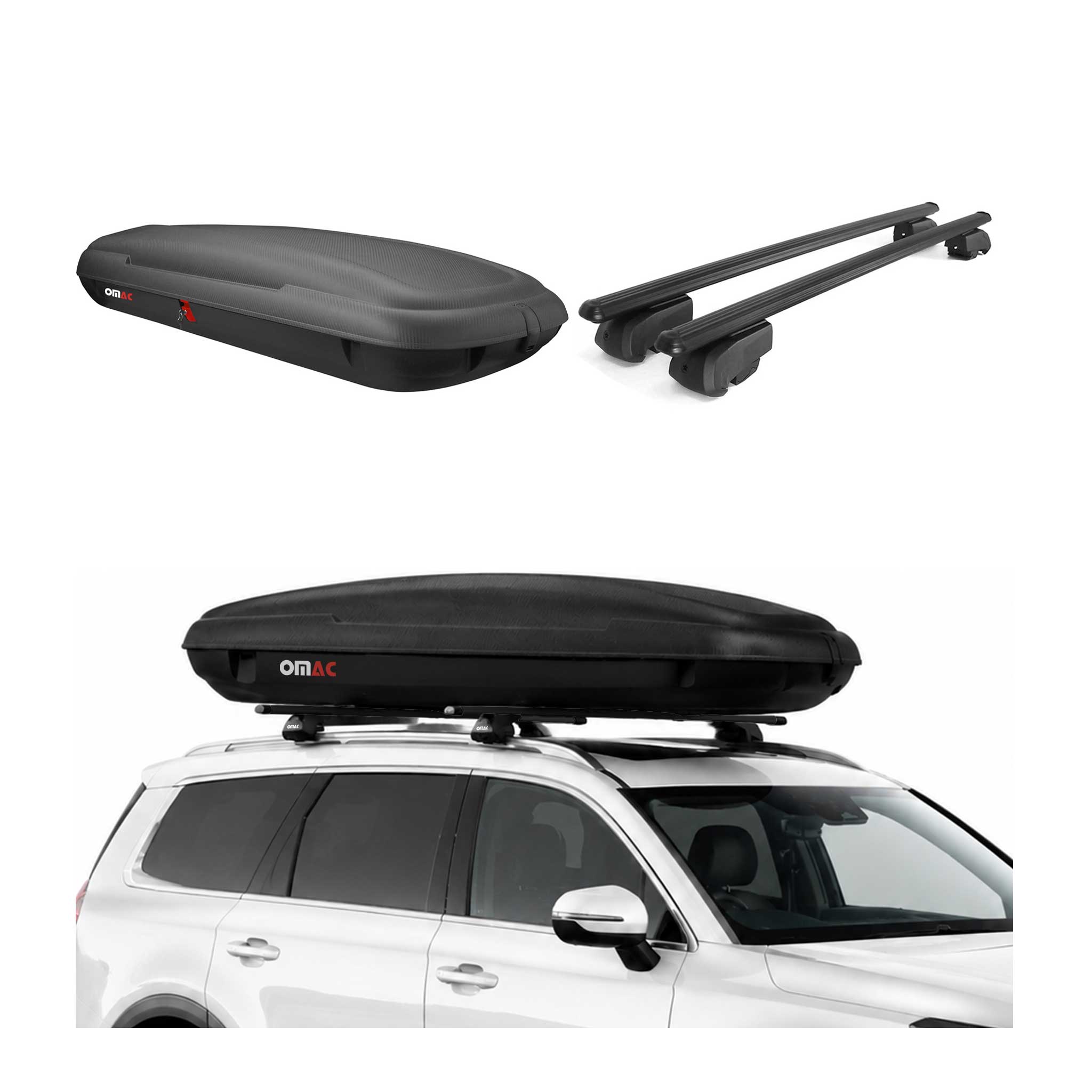 Carbonlook Dachbox 480L + Alu Dachträger VW Passat B8 Variant 2014-2019 Schwarz