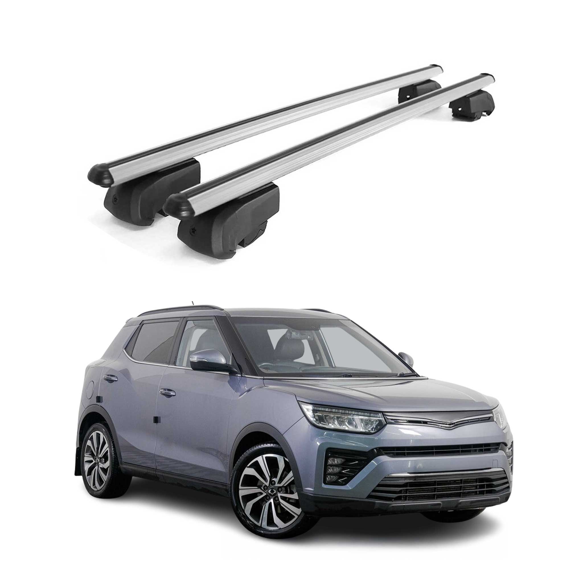 Dachträger Gepäckträger für Ssangyong Tivoli 2015-2023 ABE Aluminium Grau 2x