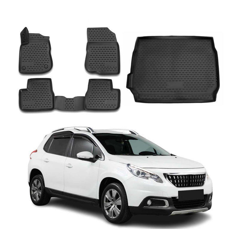 Fußmatten & Kofferraumwanne Set für Peugeot 2008 2013-2020 Gummi TPE Schwarz 5x
