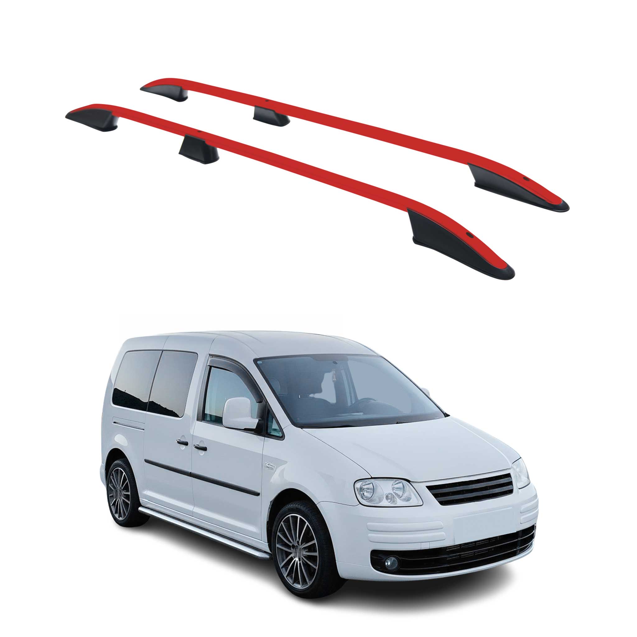 Dachreling Dachgepäckträger für VW Caddy Maxi 2003-2020 Aluminium Rot Schwarz 2x