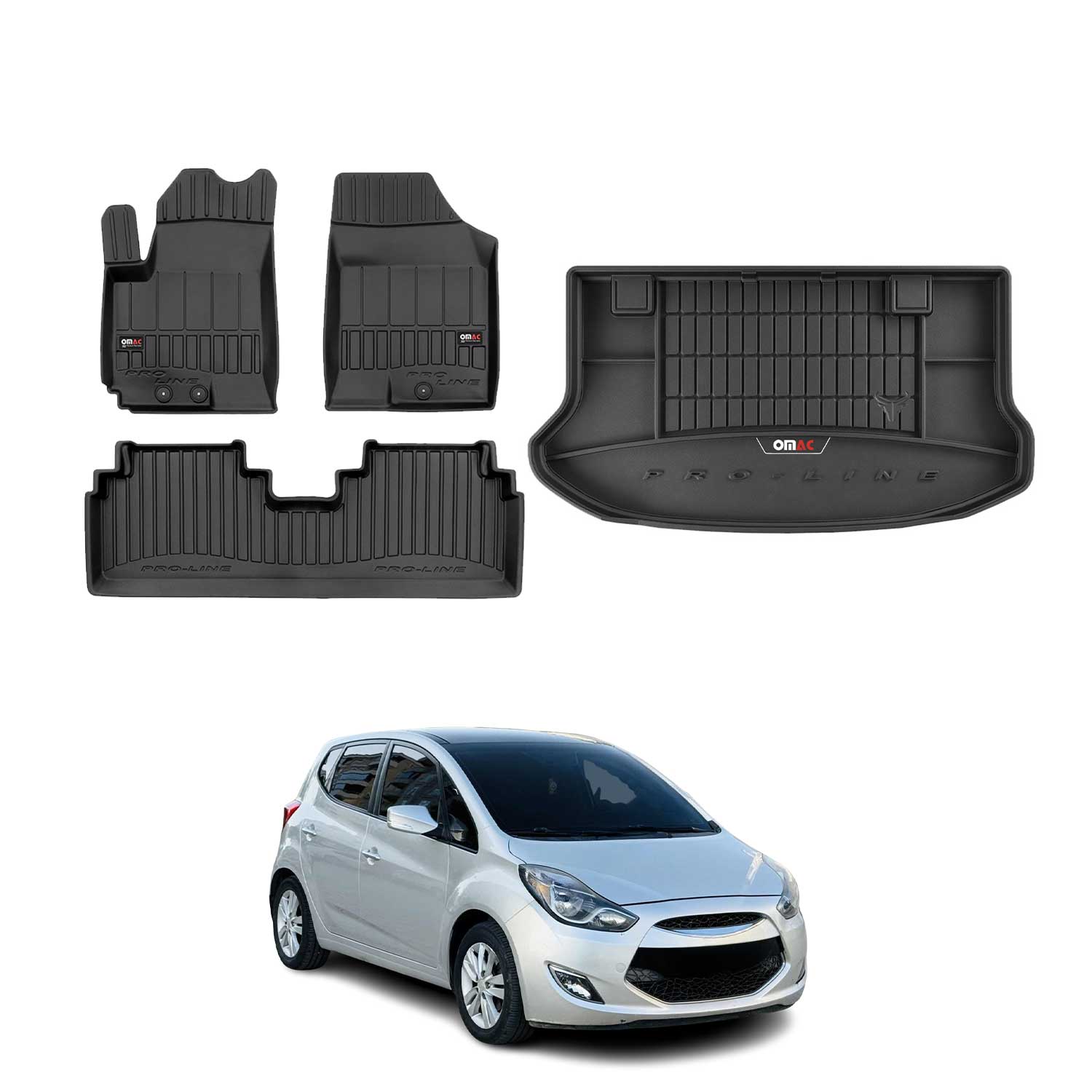 OMAC Fußmatten & Kofferraumwanne Set für Hyundai ix20 2010-2019 Gummi Schwarz 4x
