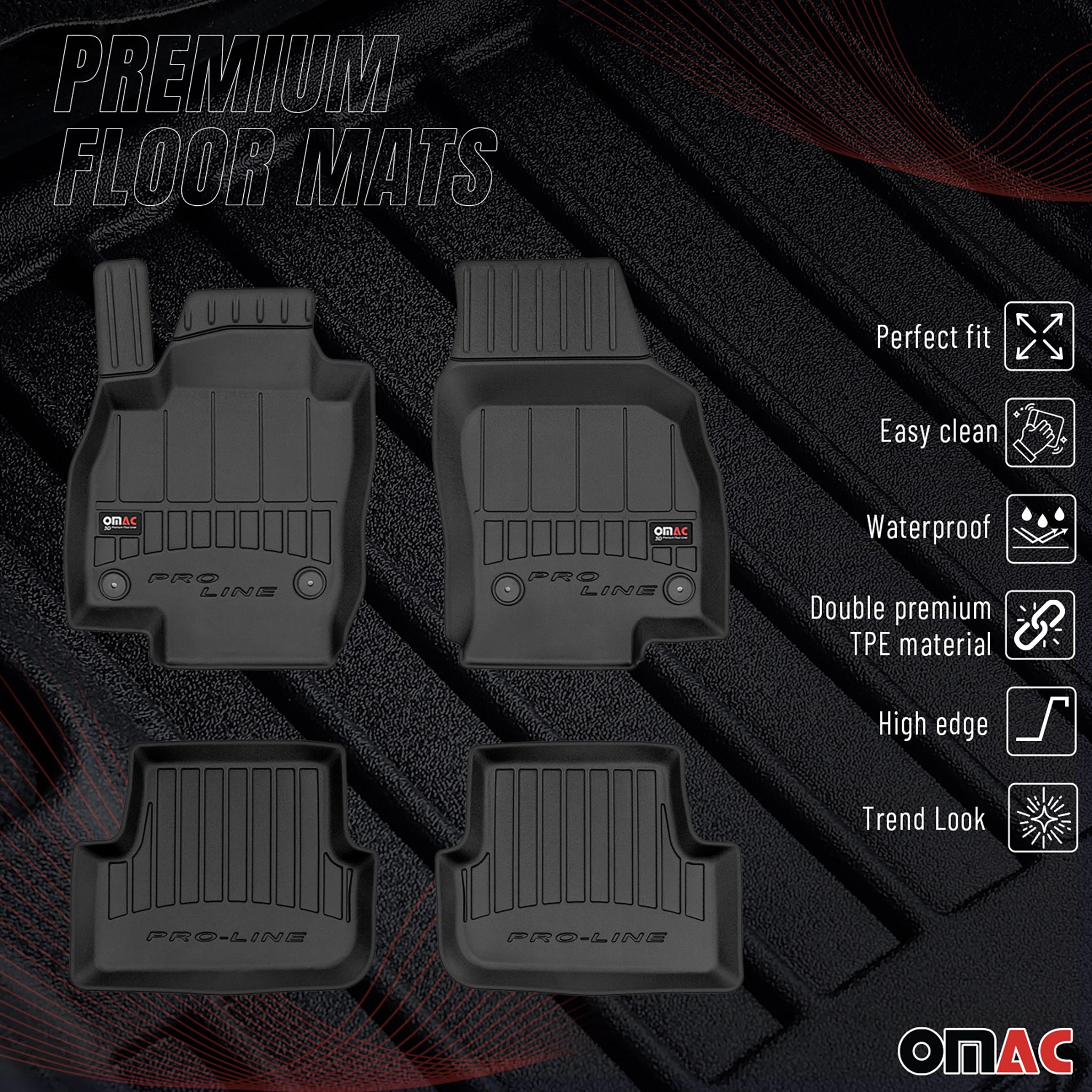 OMAC Gummi Fußmatten für VW Polo 2017-2026 Premium TPE 3D Automatten Schwarz 4x