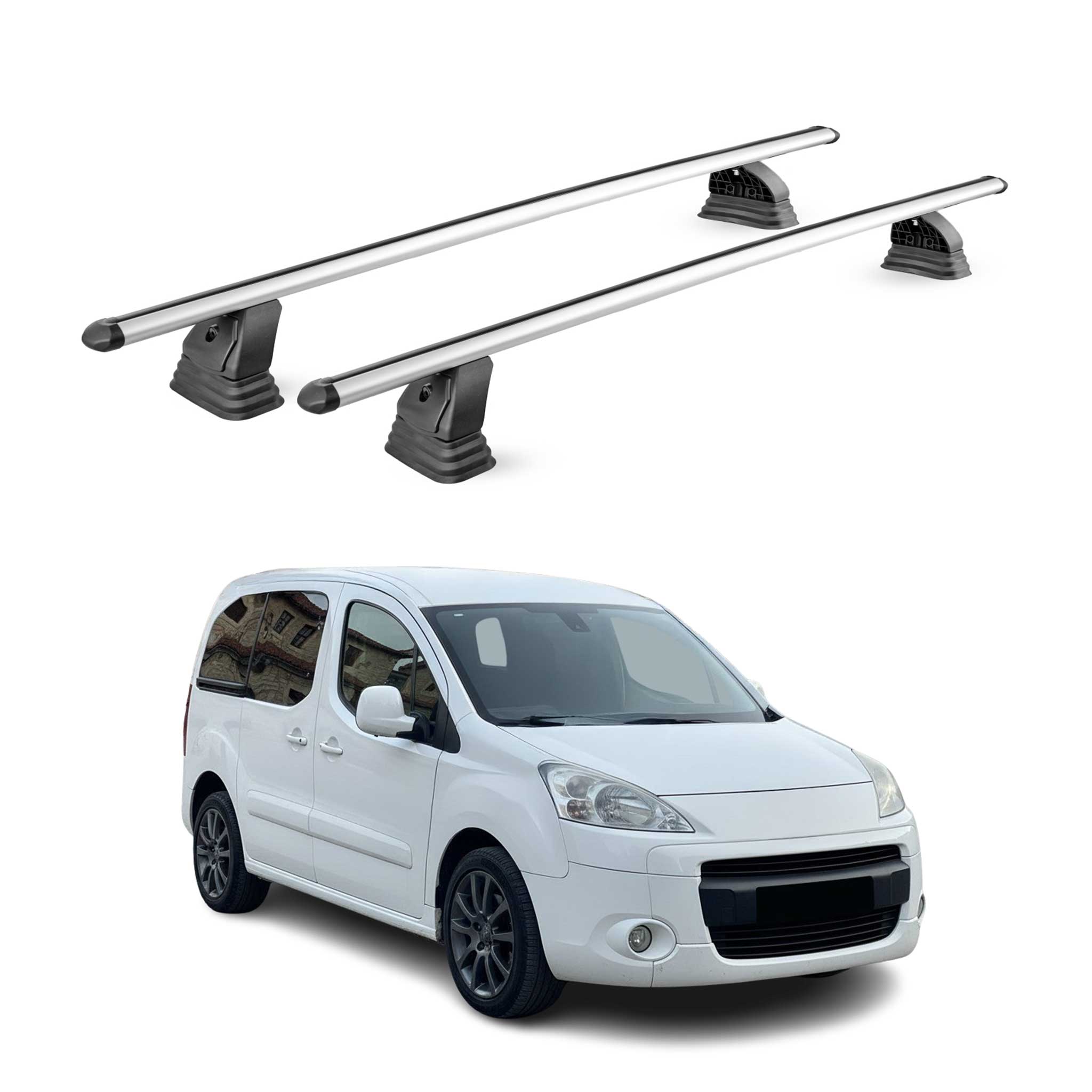 Alu Dachträger für Peugeot Partner II 2008-2018 TÜV T-Nut 75 kg 2tlg Silber