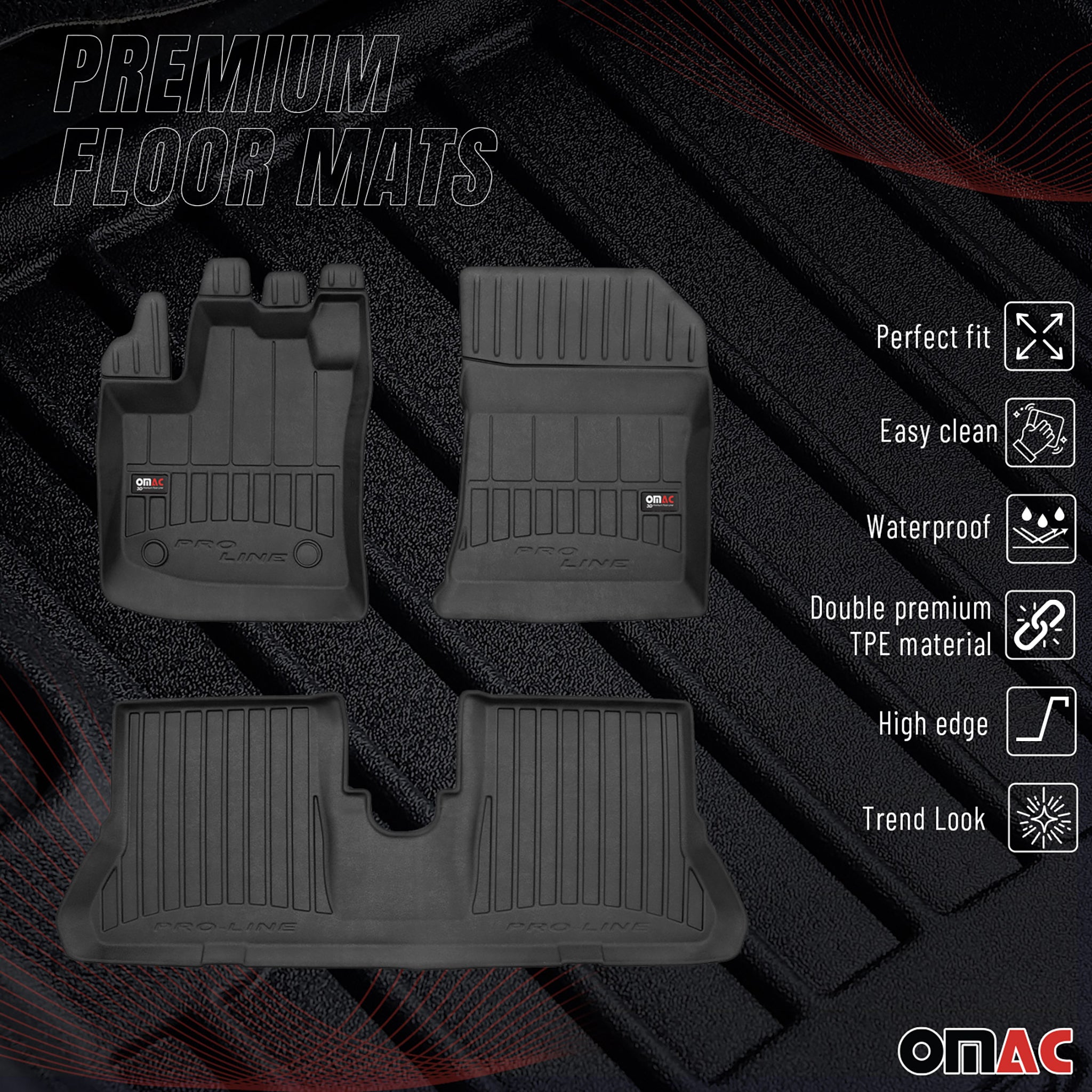 Fußmatten Gummimatten für Dacia Dokker 2012-2022 OMAC Premium 3D Schwarz TPE 3x